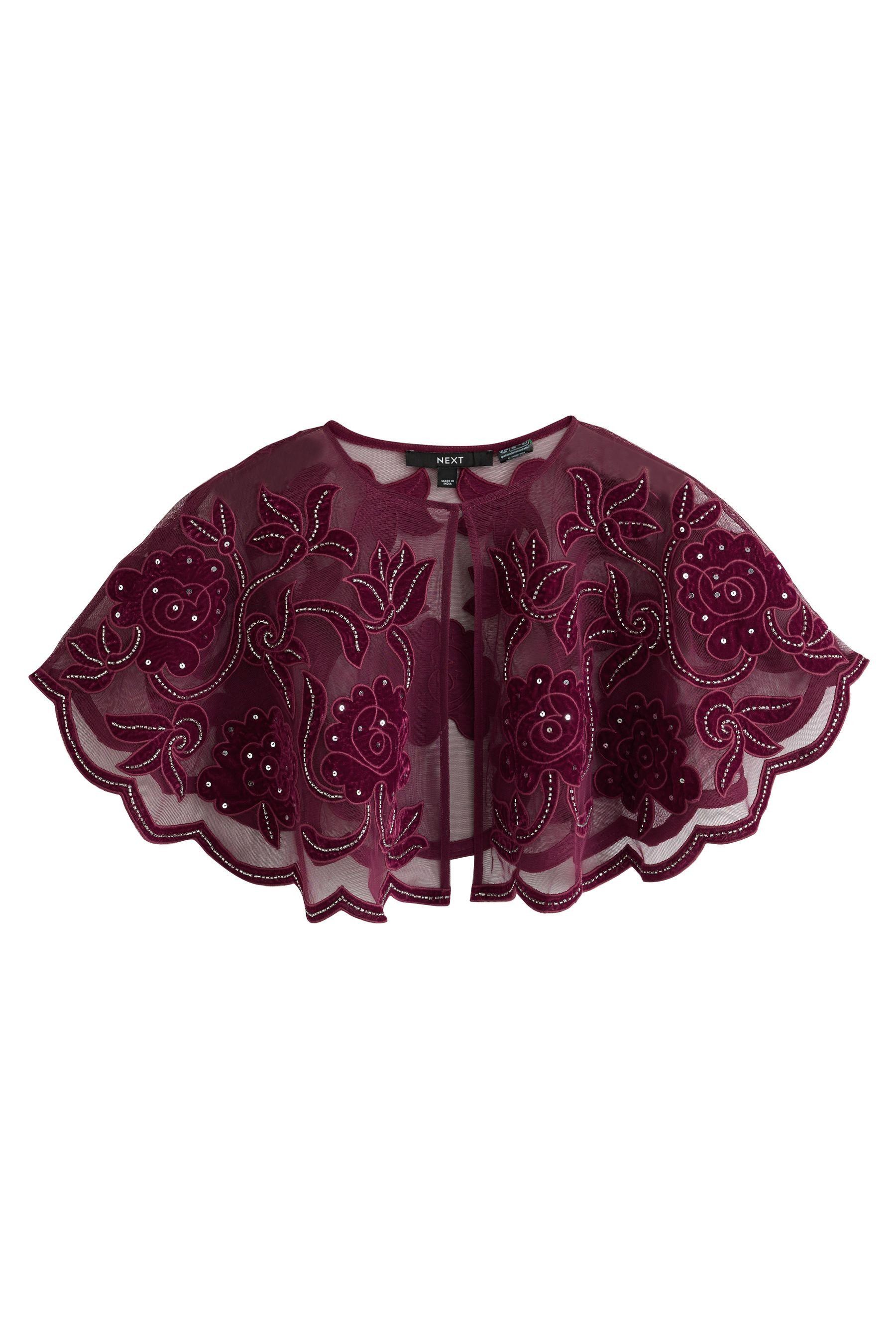 Next Kurzarmbluse Kurzärmeliges Cape-Top mit Blumenverzierung (1-tlg)