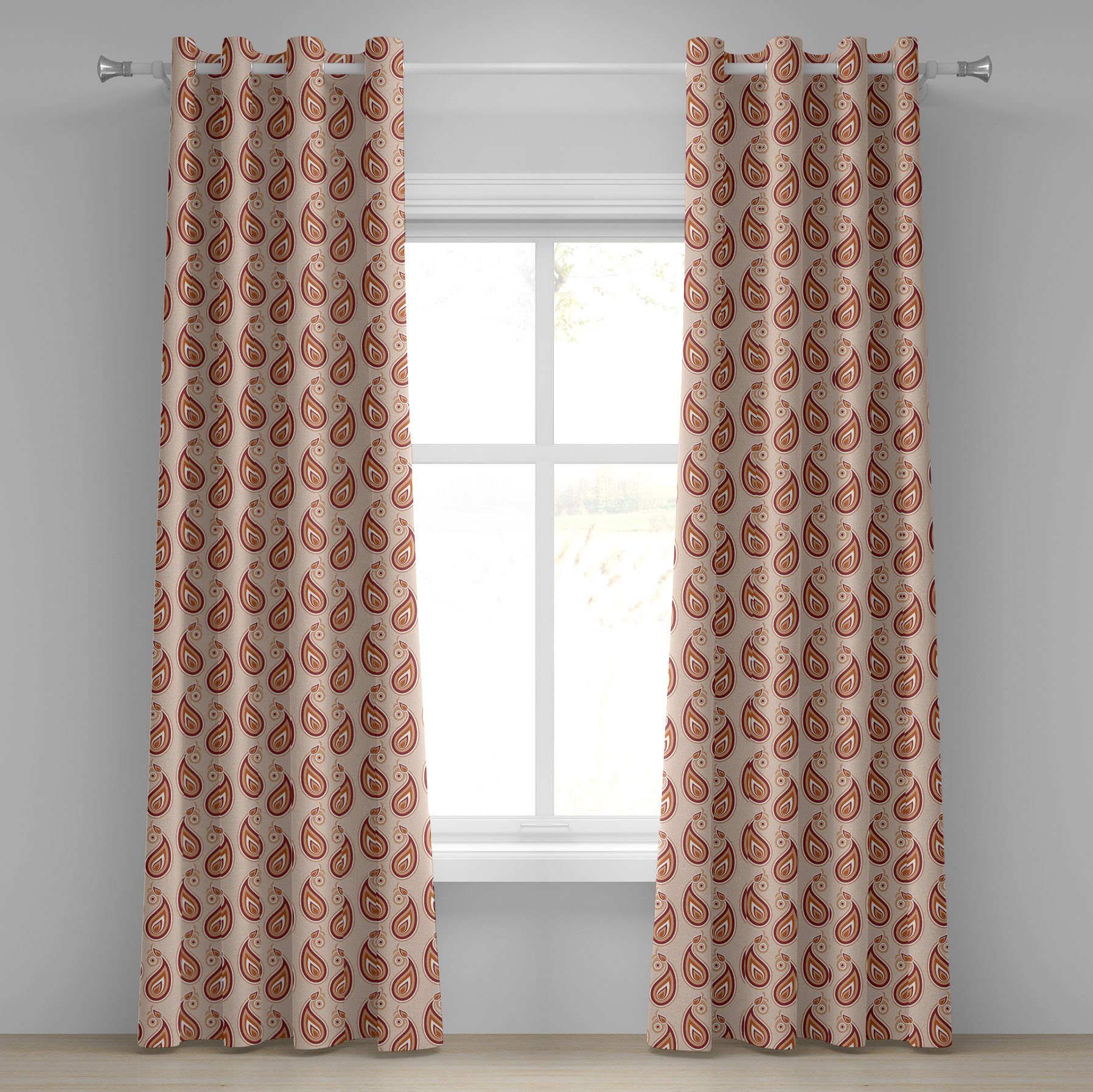 Wohnzimmer, Gardine Dekorative Persisch-Art-Muster Paisley für Abakuhaus, 2-Panel-Fenstervorhänge Schlafzimmer