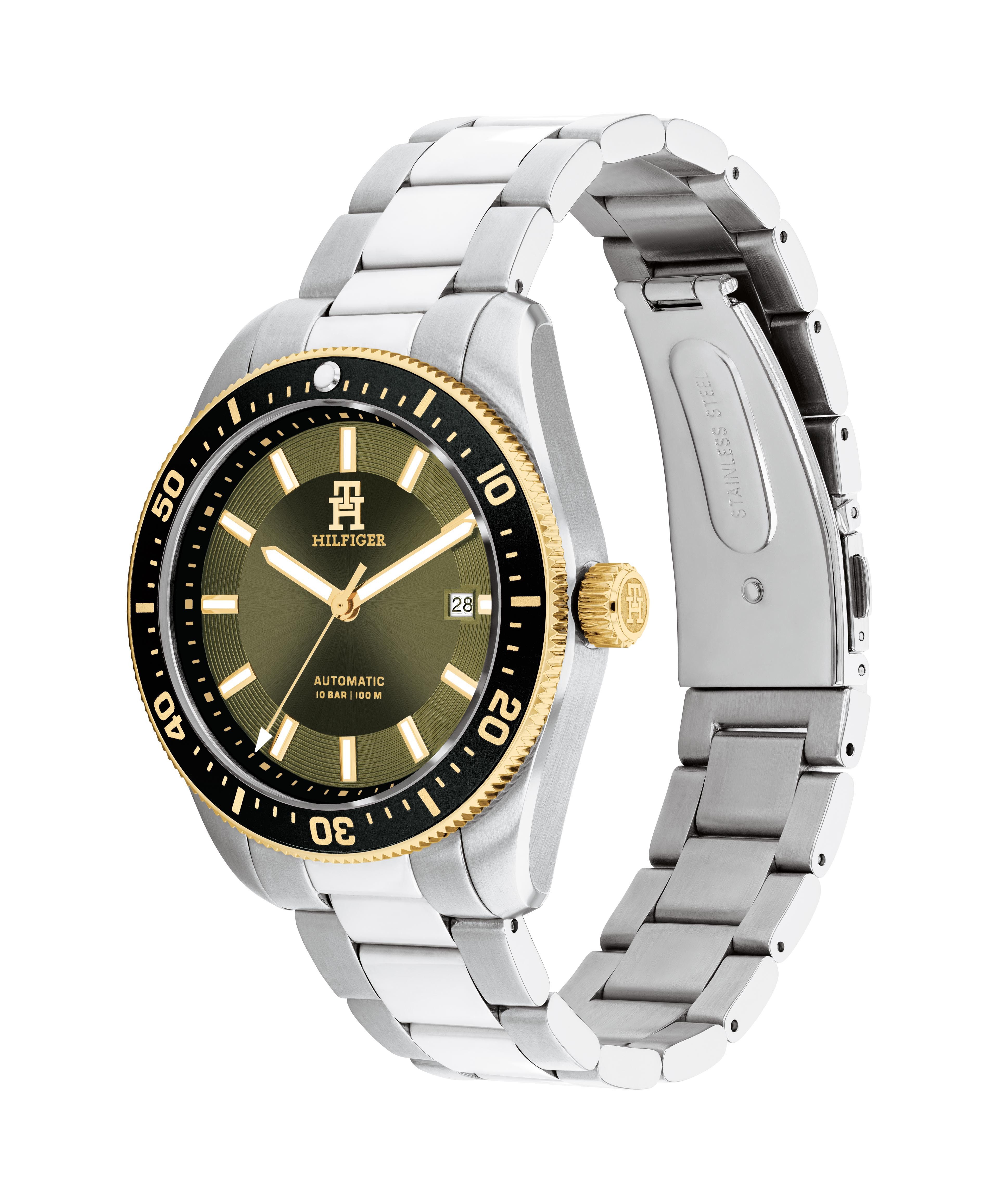 Tommy Hilfiger Automatikuhr TH85 1792155, Armbanduhr, Herrenuhr, Mechanische Uhr, Edelstahlarmband, analog, Tag