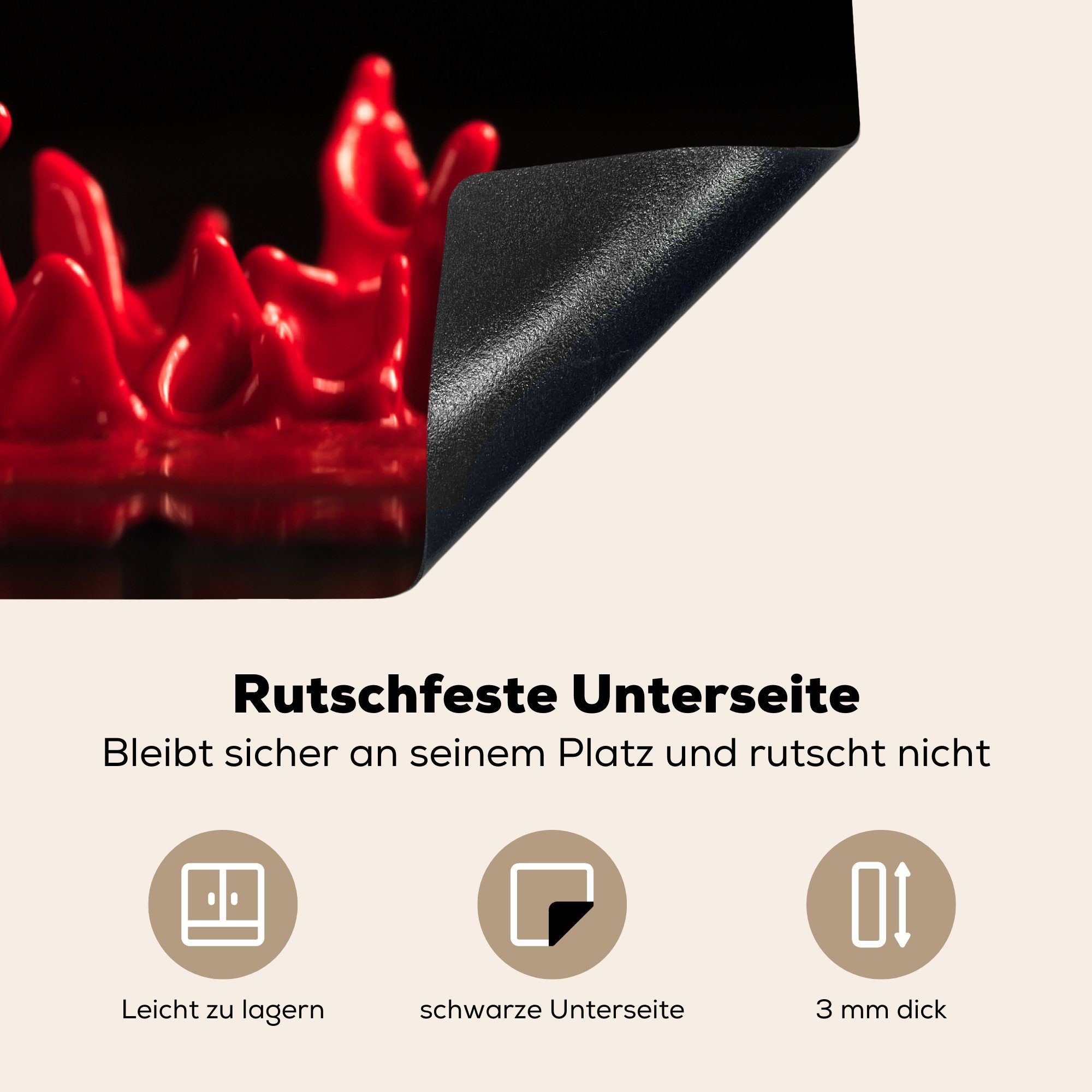 nutzbar, MuchoWow Vinyl, Mobile Herdblende-/Abdeckplatte Springendes Ceranfeldabdeckung Rot, tlg), (1 60x52 Arbeitsfläche cm,