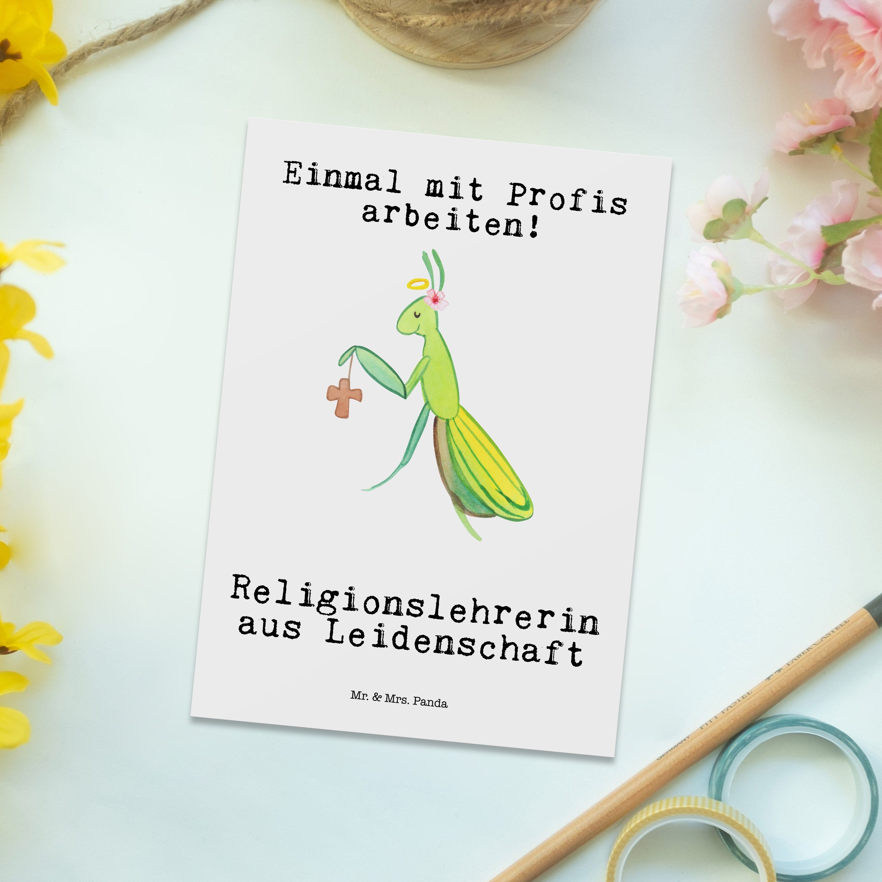 Leidenschaft Geschenk, Mrs. & - Weiß aus Mr. - Postkarte Dankesk Schule, Religionslehrerin Panda