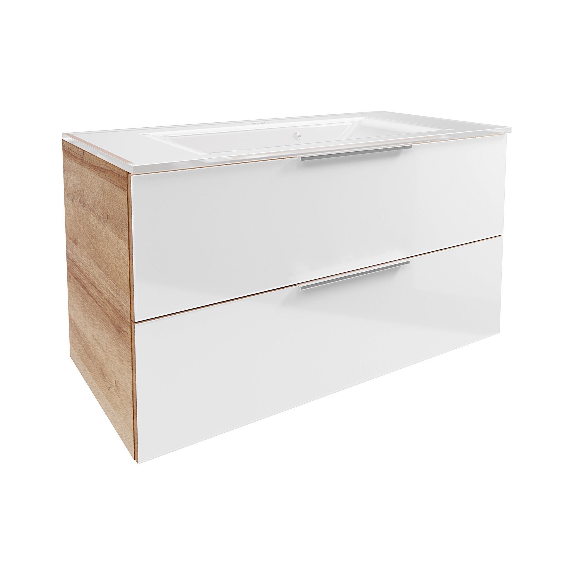 FACKELMANN Waschbeckenunterschrank B.Brillant Waschbeckenunterschrank + weißem Waschbecken aus Glas