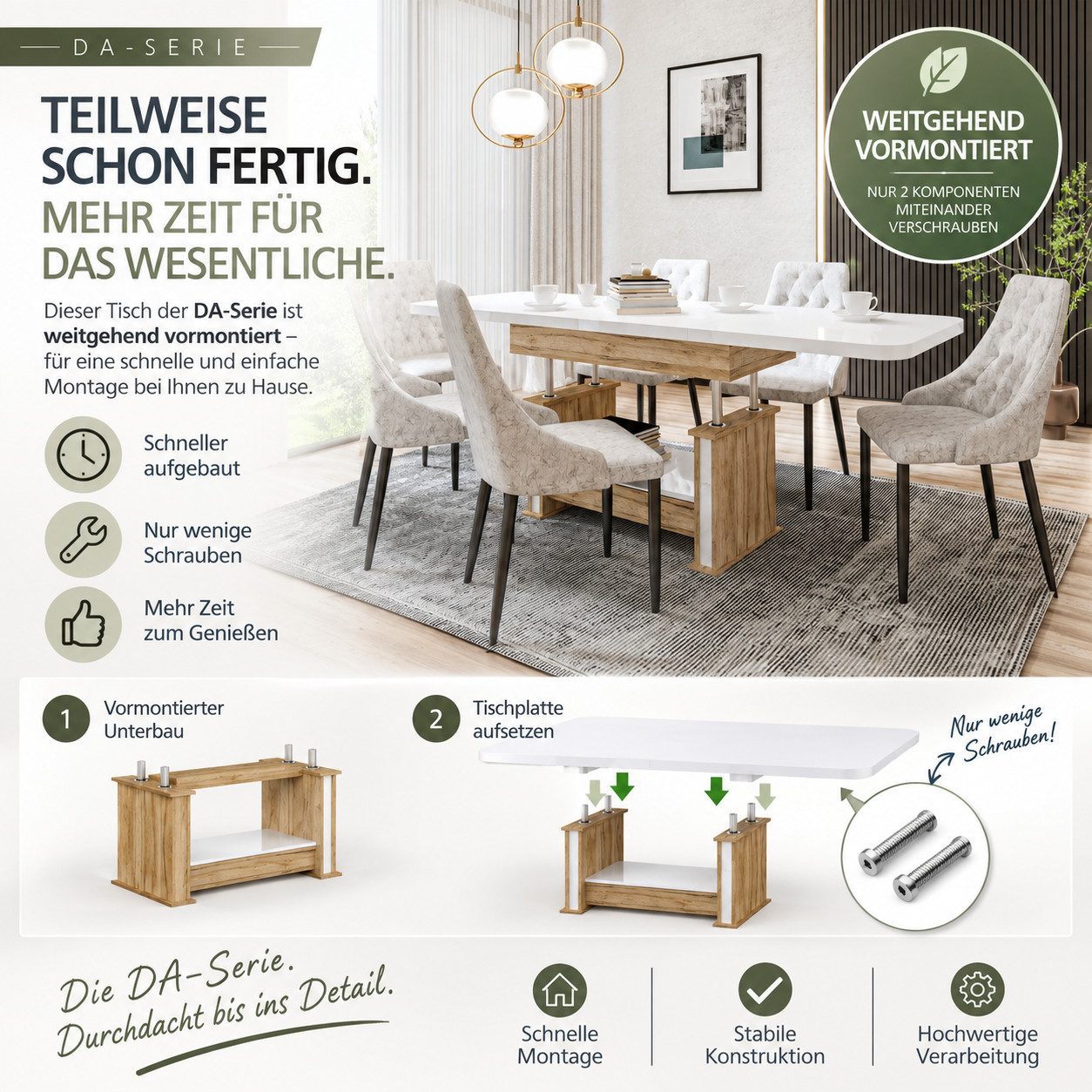designimpex Couchtisch Design DA-555 höhenverstellbar ausziehbar 120/160/200 cm, Funktionstisch, Wohnzimmertisch, Tisch, Esstisch, Sofatisch, Schublade – Bild 4 von 5