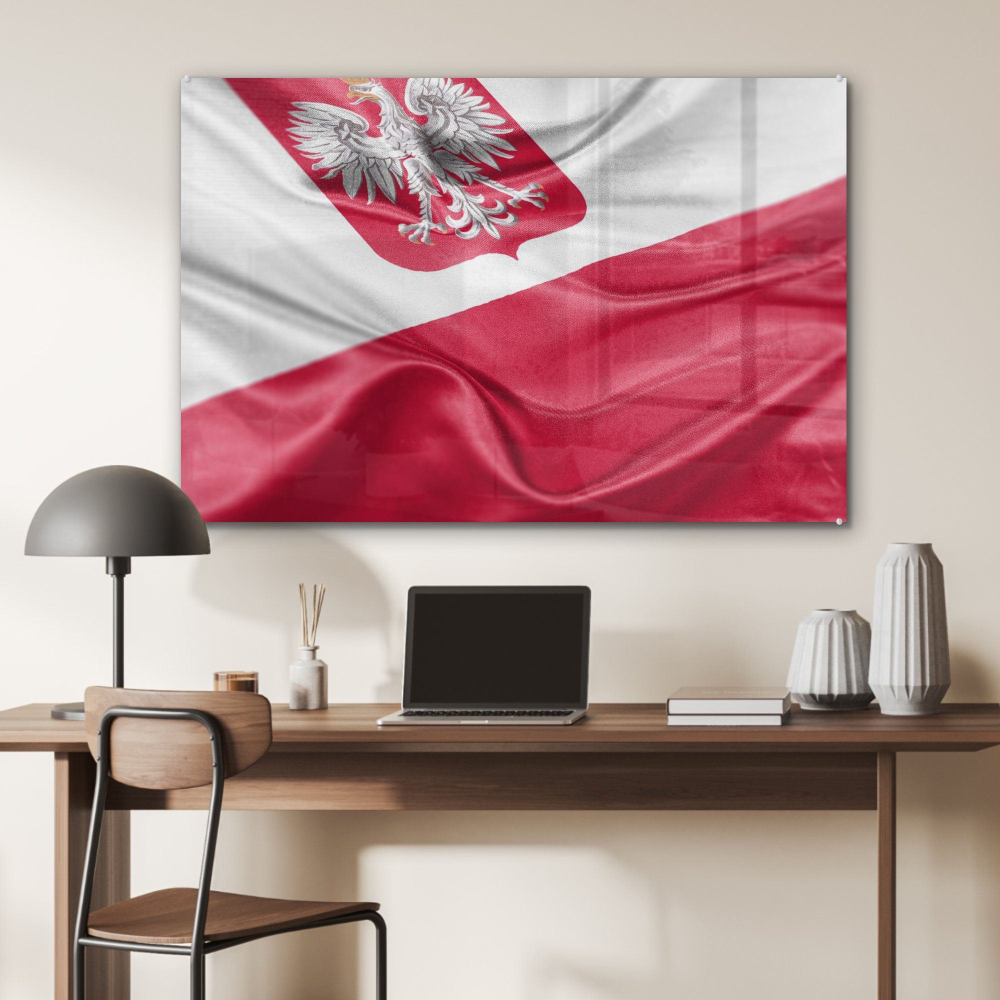 MuchoWow Acrylglasbild Eine (1 St), Schlafzimmer Wohnzimmer & Acrylglasbilder polnischen Nahaufnahme Flagge, der