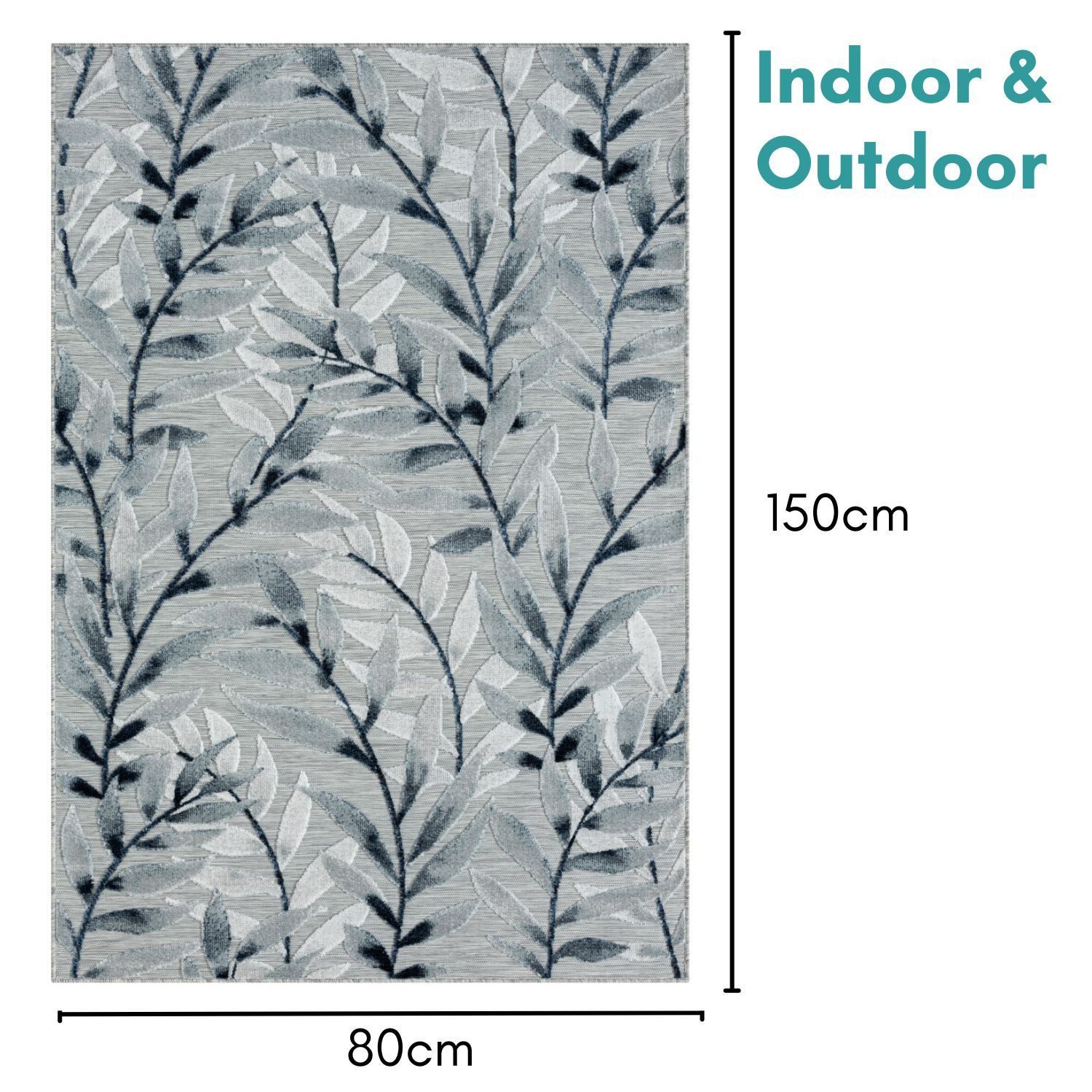 Wohnando Teppich MY-RUG Outdoor-Teppich "Laurel II" 150x80 cm, grau, rechteckig, Höhe: 8 mm, mit floralem Hoch-Tief-Design, für draußen