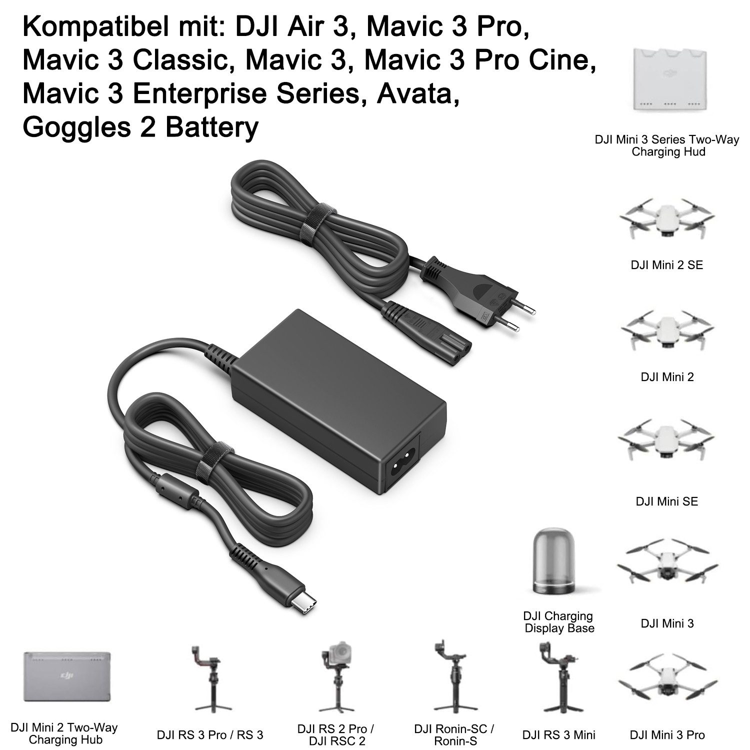 HKY 65W Tragbares Ladegerät für DJI Mavic 3 Pro, DJI Mavic 3 Classic Netzteil (DJI Mavic 3 Cine, DJI Air 3,DJI Avata,DJI Goggles 2 Akku, JBL Xtreme 3)