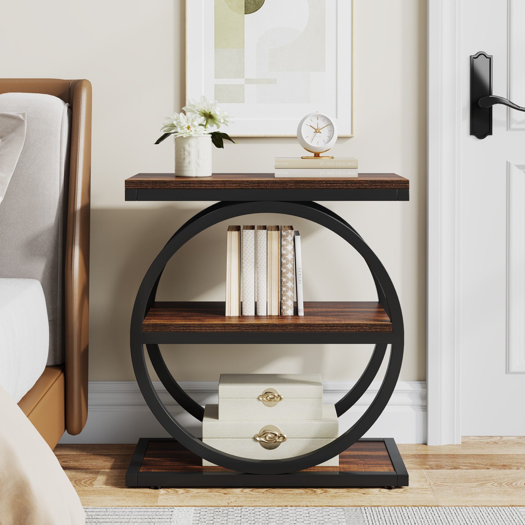 Tribesigns Beistelltisch 3-Tier Beistelltisch Schmaler Holz, Couchtisch mit Metallrahmen