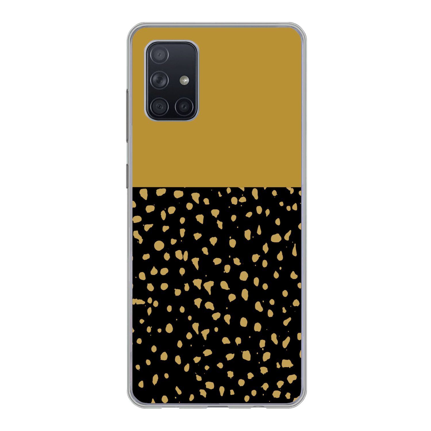 MuchoWow Handyhülle für Samsung Galaxy A51 Polka dots - Ockergelb - Schwarz, Smartphone-Bumper, Print, Handy Schutzhülle Dünn