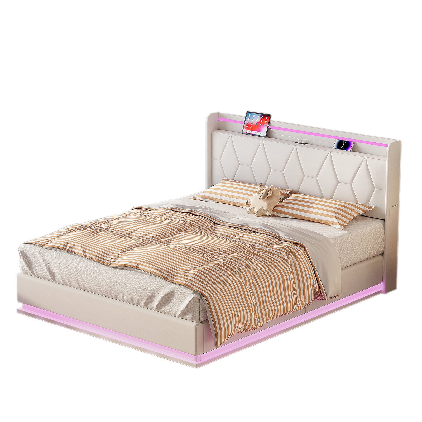 FUROKOY Stauraumbett Polsterbett Doppelbett mit LED-Beleuchtung günstig online kaufen