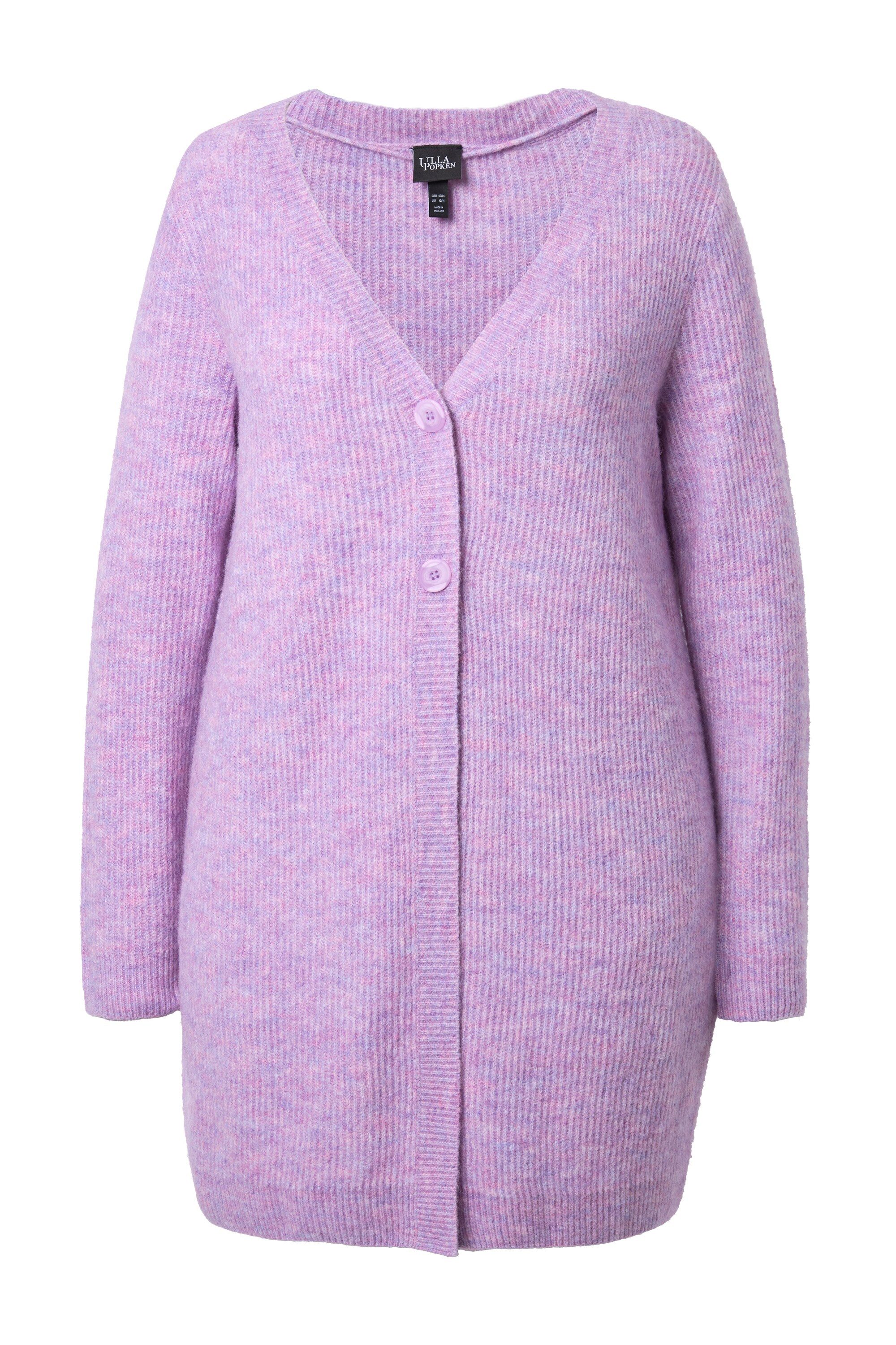 Ulla Popken Strickjacke Long-Strickjacke Rippstrick V-Ausschnitt Langarm günstig online kaufen