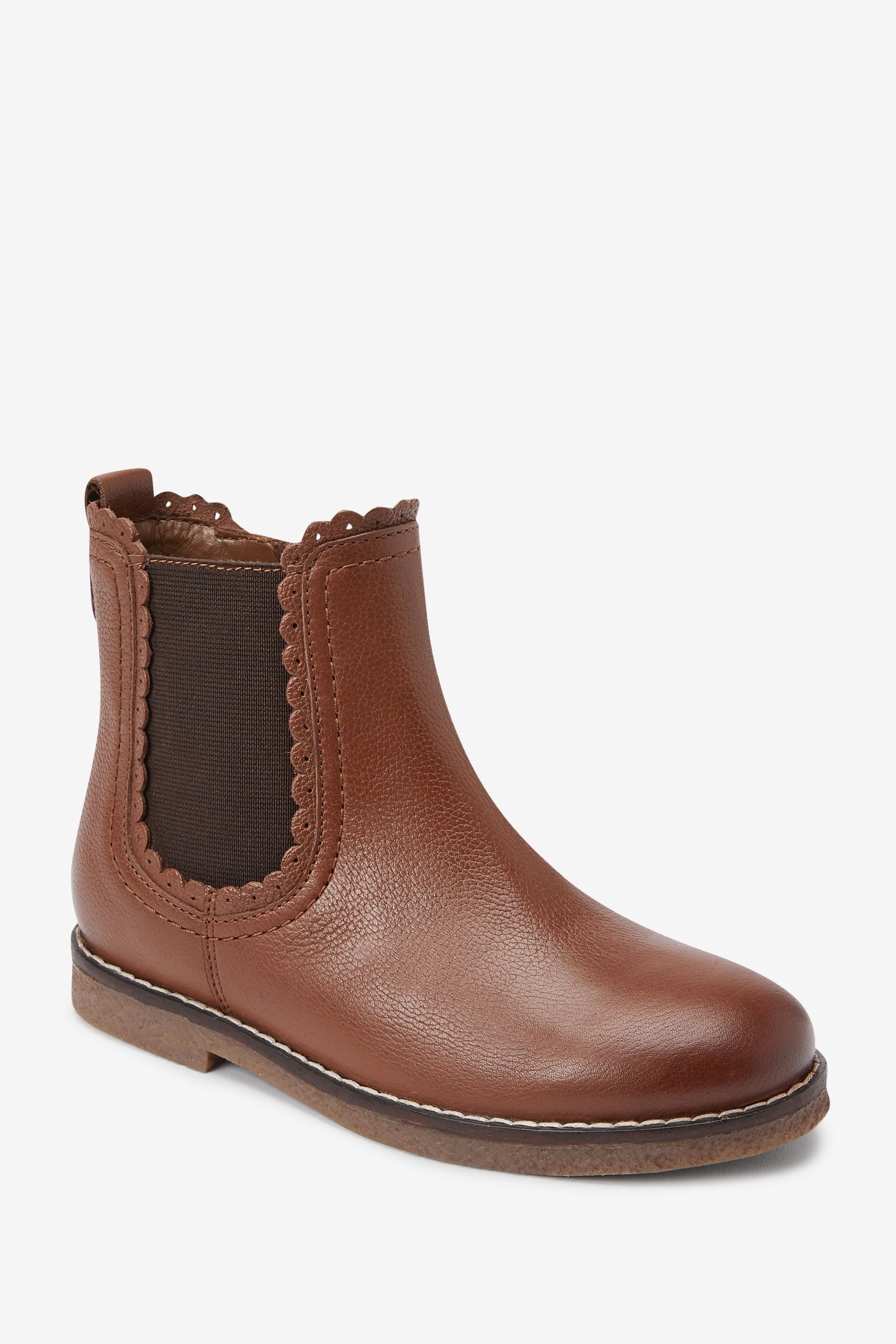 Next Premium Stiefelette Chelseaboots (1-tlg) Scallop Tan Brown Leather