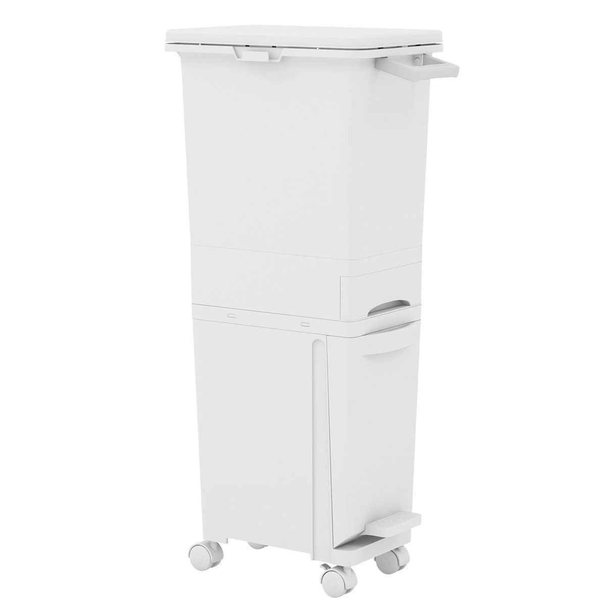 COSTWAY Mülleimer Küche, mit Deckel & Rollen, 2 Fächer, 32L Abfalleimer, Tretmülleimer