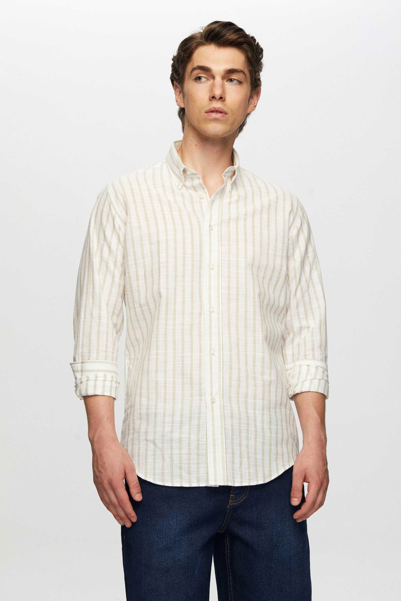 D'S DAMAT Streifenhemd Ds Damat SlimFit Streifenhemd mit Knopfleiste und Kragen, 100 % Baumwo