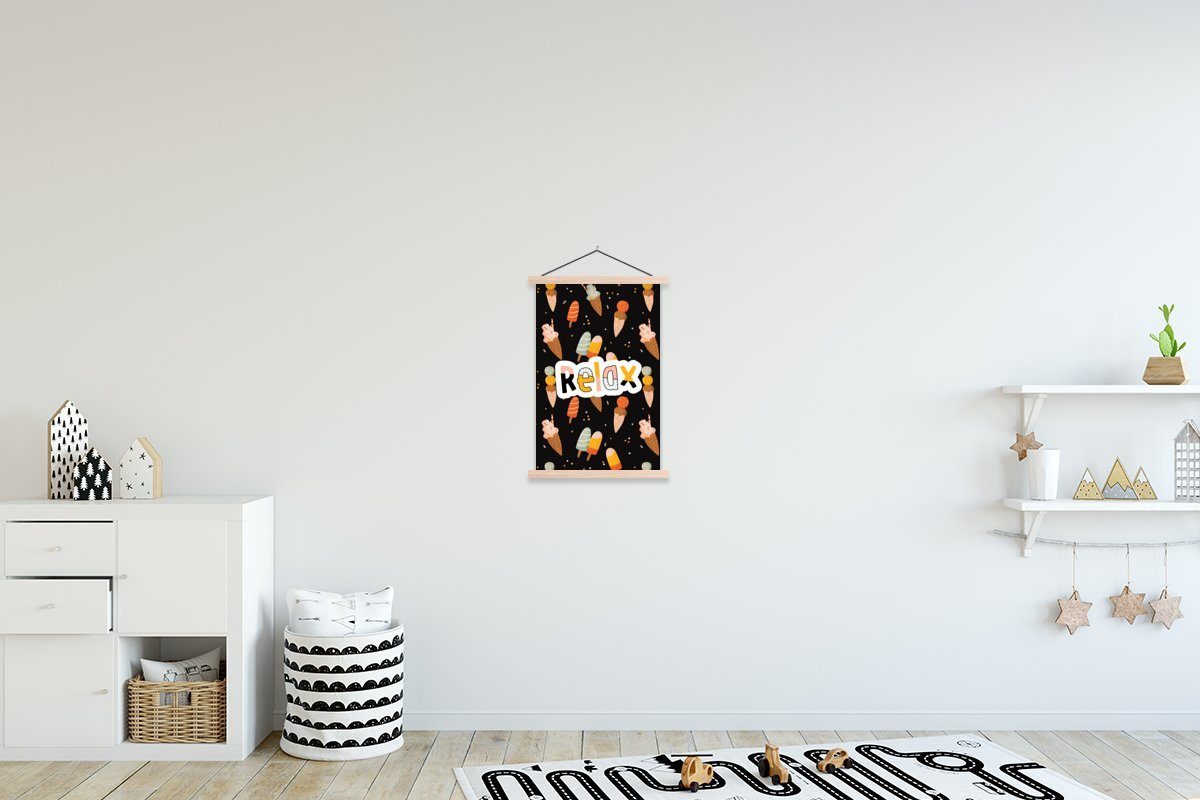 MuchoWow Poster Eiscreme - Sommer - Rosa, (1 St), Posterleiste, Textilposter für Wohnzimmer, Bilderleiste, Magnetisch