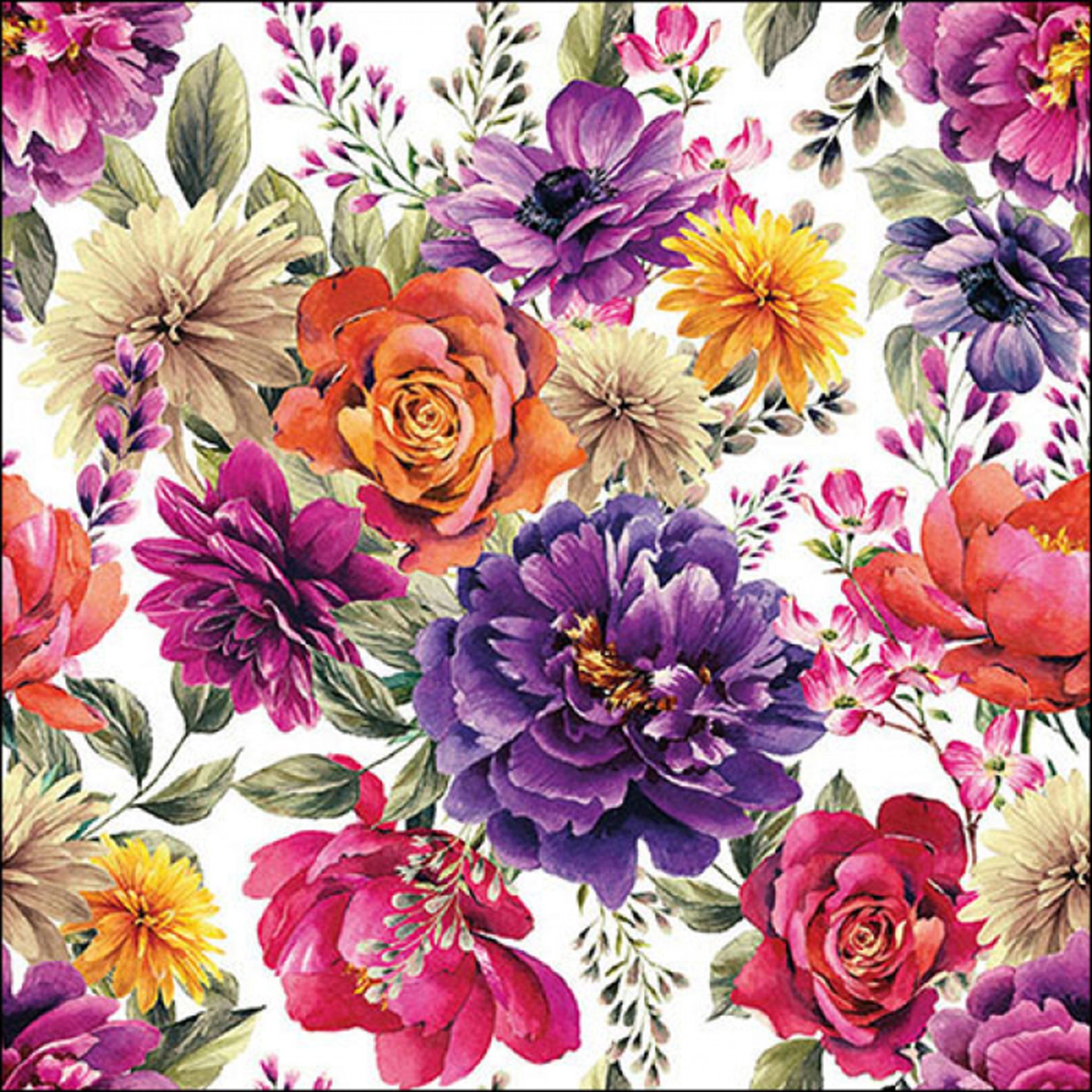 Ambiente Luxury Paper Products Papierserviette, Servietten Papier 33x33cm 3-lagig mit Sommerblumen Motiv 20 Stück