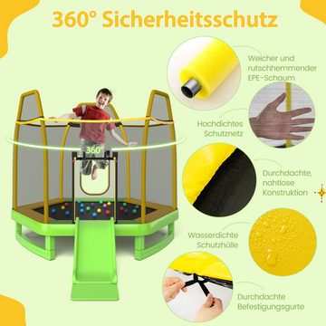 COSTWAY Kindertrampolin Ø223cm Gartentrampolin, mit Leiter & Netz & Ozeanbälle