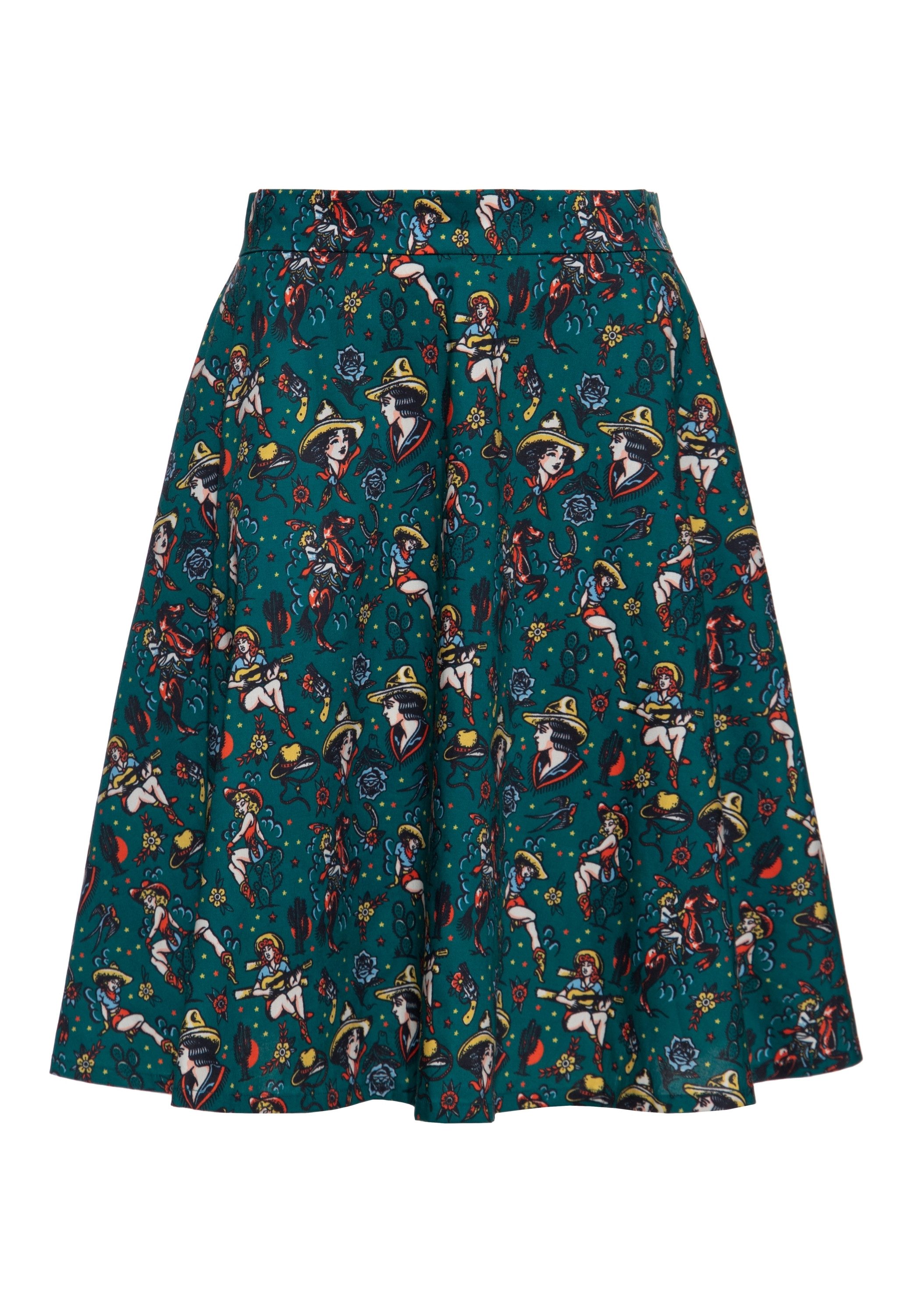 QueenKerosin A-Linien-Rock Cowgirl mit Allover-Print