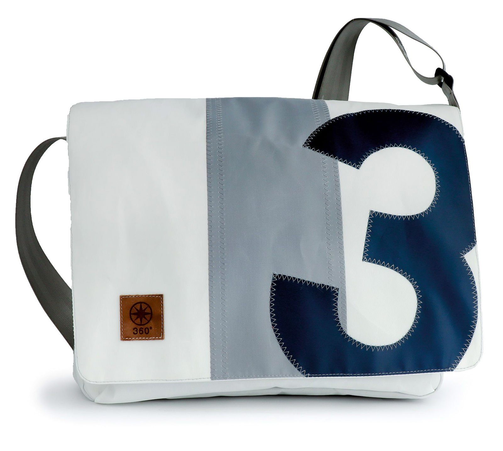 Laptoptasche Laptop- Schultertasche Barkasse Weiß Grau Navy, Segeltuch