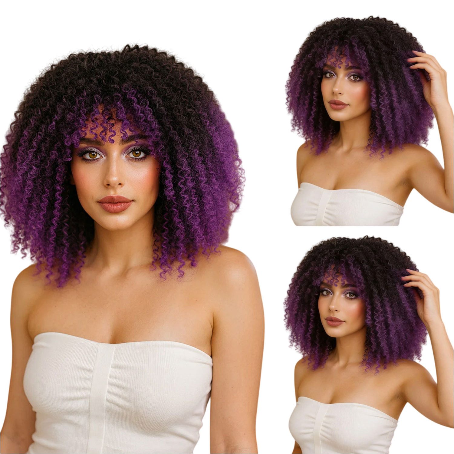 Refttenw Kunsthaarperücke Kurze Perücke Damen mit Pony, Lockenperücke mit Volumen, Ideal für Karneval, Fasching, Halloween, Motto-Party & Bühnenauftrit