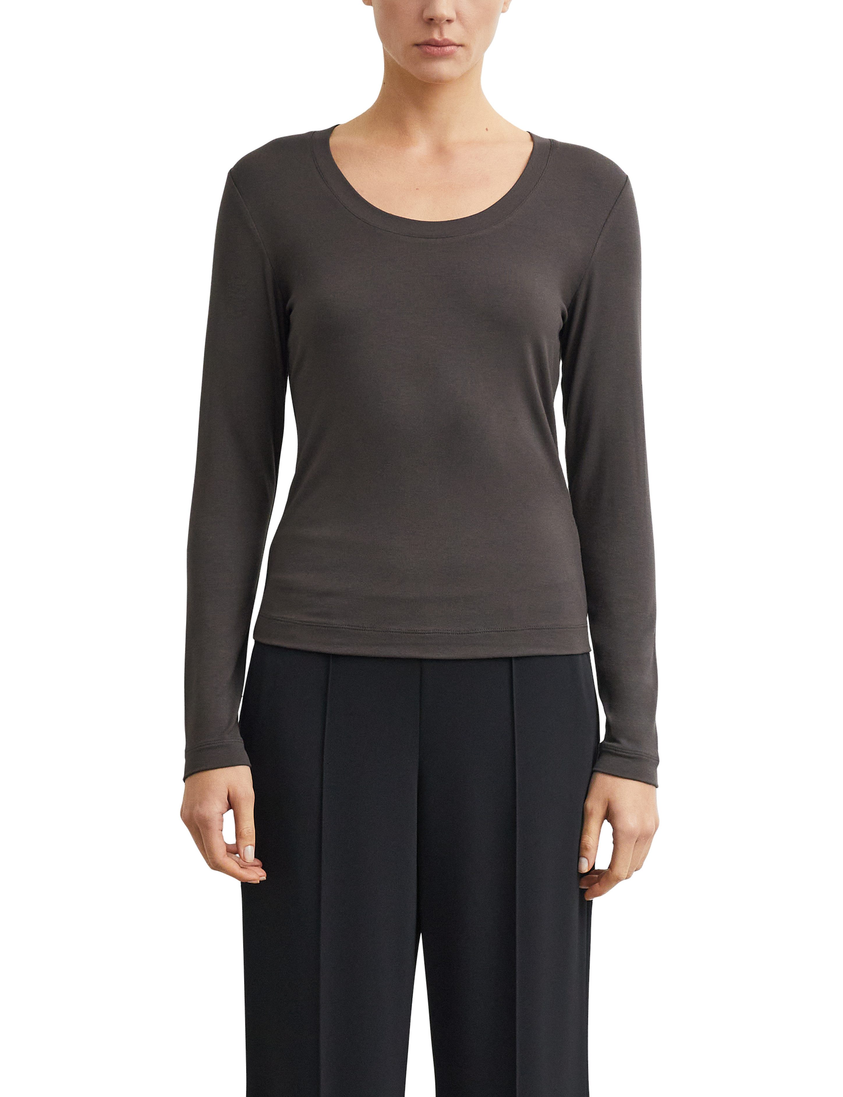 comma Langarmshirt mit tiefem Rundhals / Viskose-Stretch
