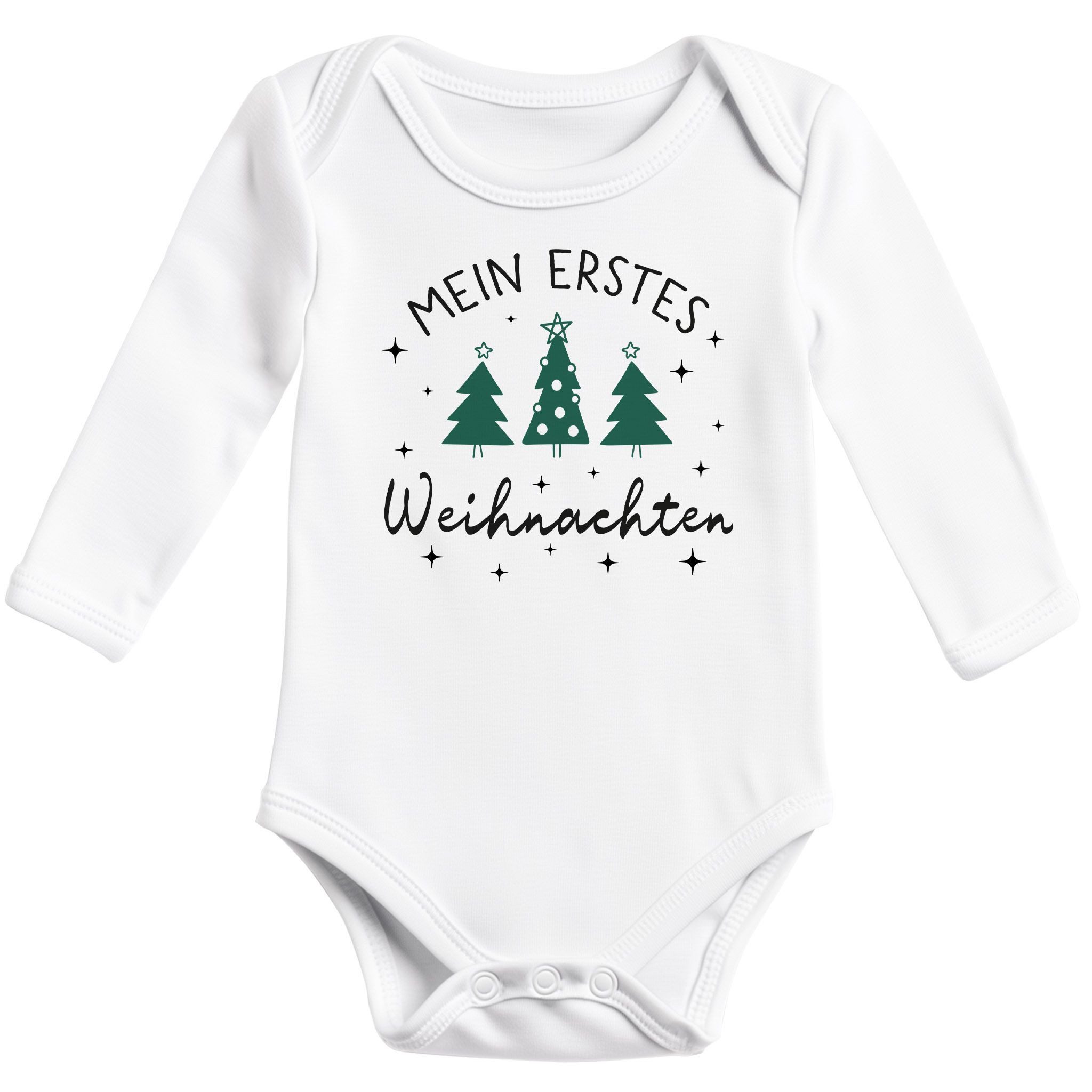 SpecialMe Body Baby Body langarm Erstes Weihnachten Spruch XMAS Tannenbäume Grafik