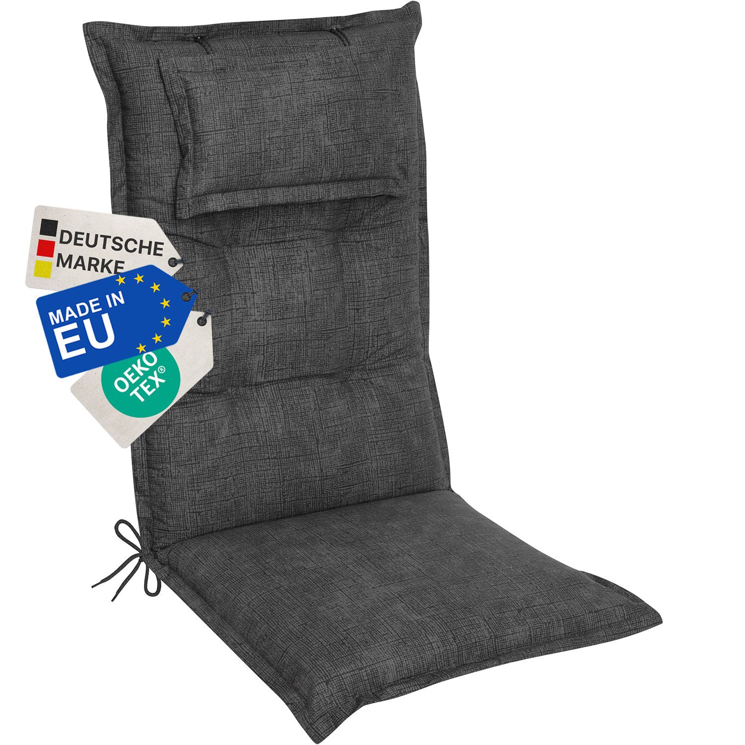 NYVI Hochlehnerauflage Hochlehner Auflage NYVILux 120x50 cm Anthrazit Gartenstuhlauflage, (1 St), 8 cm Komfort Sitzpolster, Polsterauflage mit Kopf Stützkissen