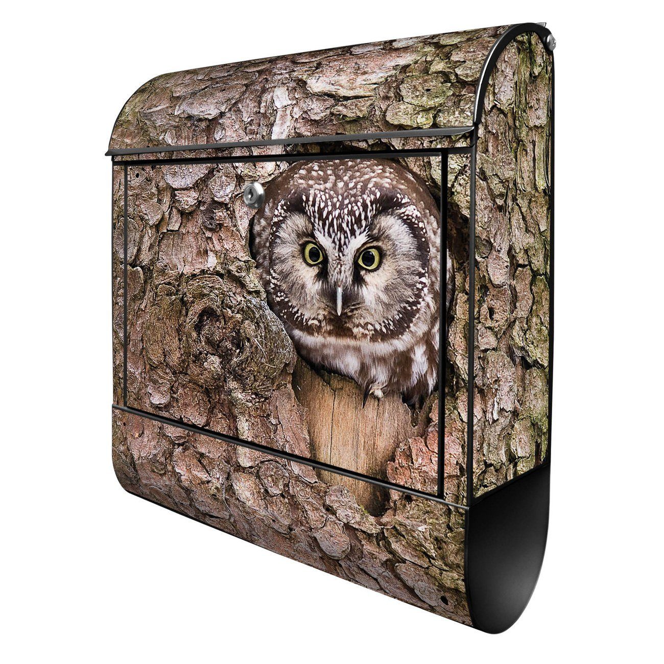 banjado Wandbriefkasten Stahl Holz (Wandbriefkasten witterungsbeständig, pulverbeschichtet, mit Zeitungsfach), 39 x 47 x 14cm