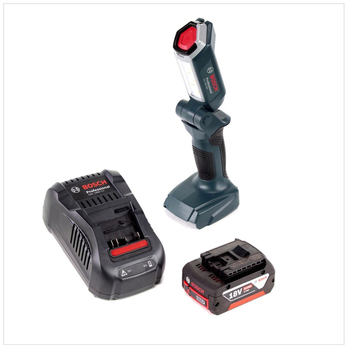 Bosch Professional Baustrahler GLI 18V-300 Akku LED Lampe 18V 300lm + 1x 5,0 Ah Akku + Ladegerät