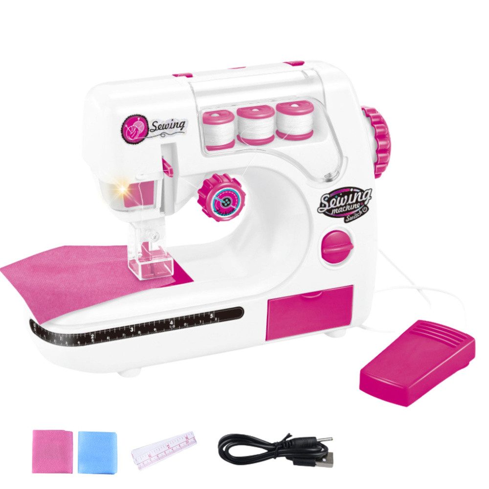 LEAN TOYS Nähmaschine Kindernähmaschine Spielnähmaschine Nähset, Licht, Nähgeräusche, Fußpedal, Nadelschutz, Zubehör