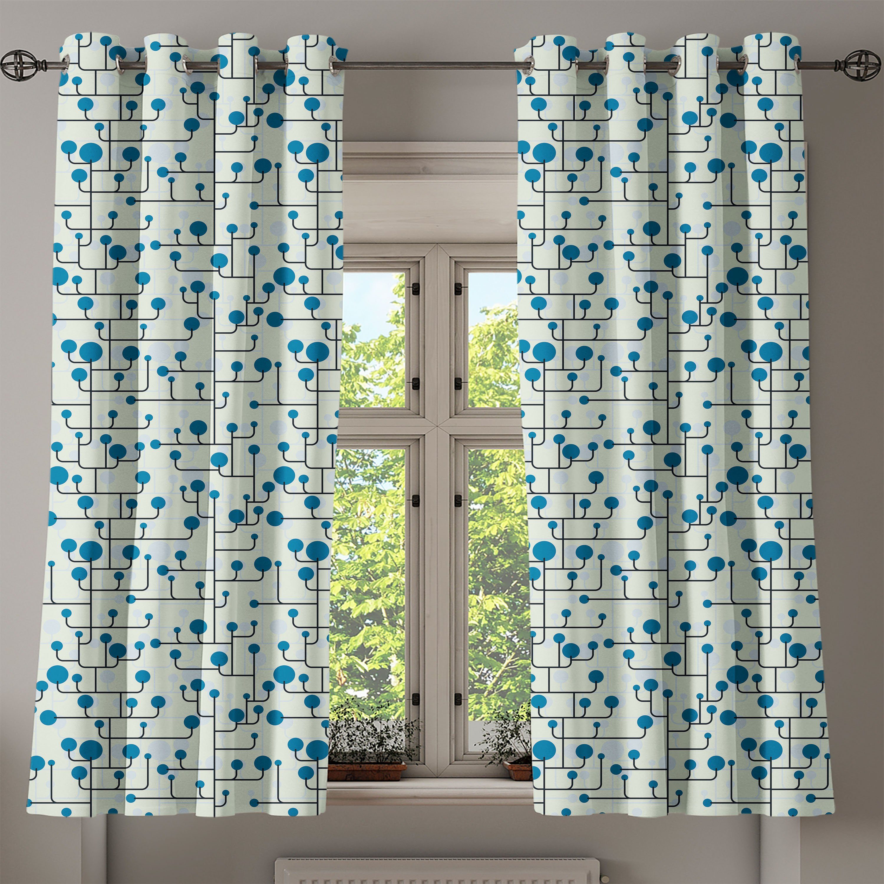 2-Panel-Fenstervorhänge Linien Gardine Punkte für Abakuhaus, Geometrisch Schlafzimmer Wohnzimmer, Abstrakte Dekorative