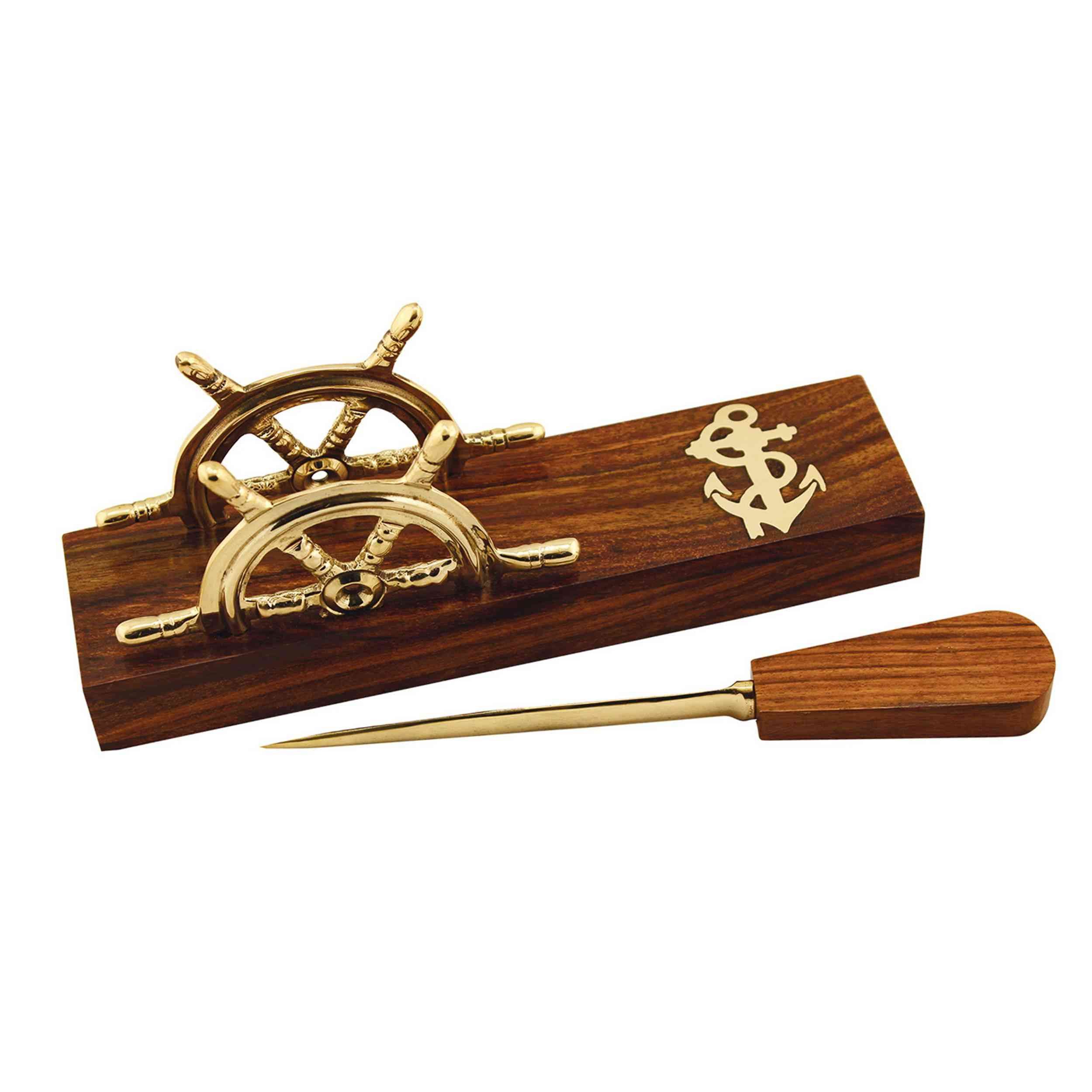 NKlaus Dekofigur Brieföffner und Visitenkartenhalter aus Holz/Messing, 22x5x7,5cm Nauti, Made in Germany