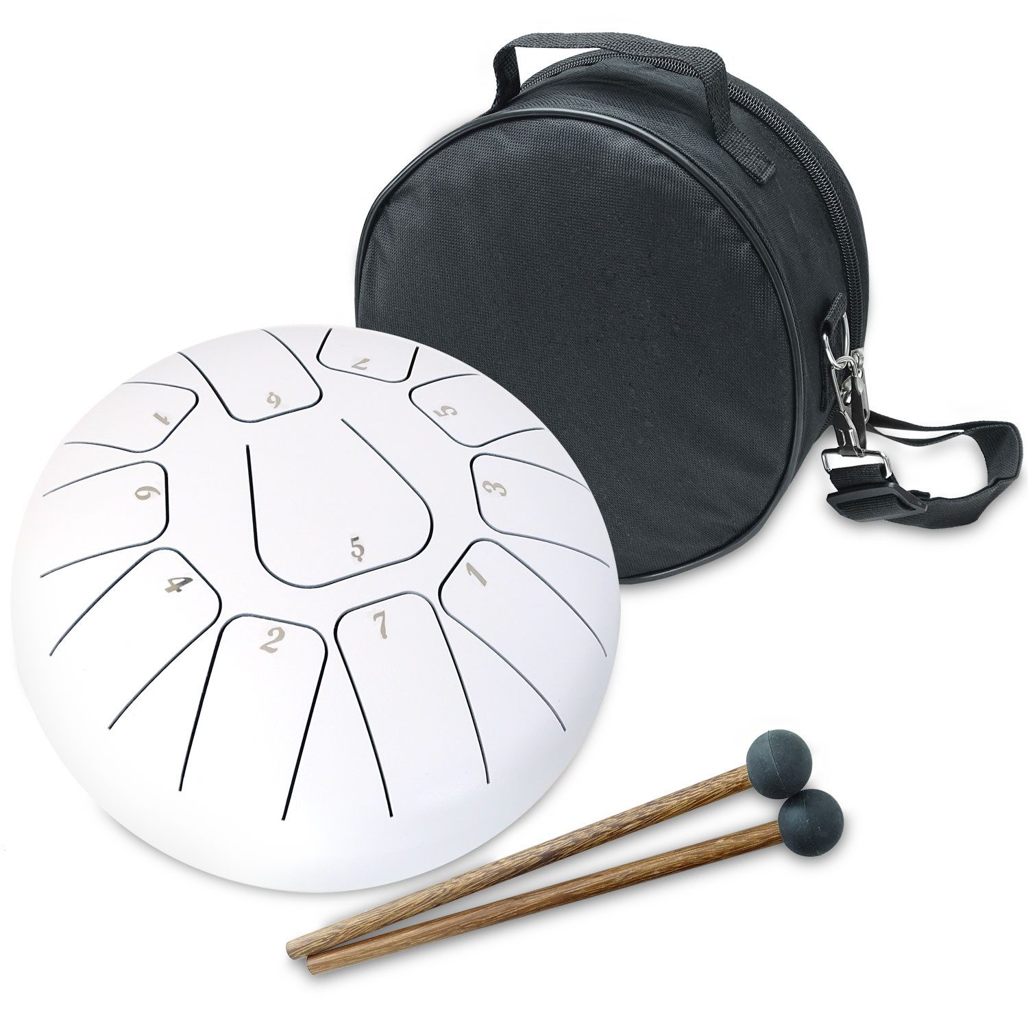 keepdrum Trommel keepdrum Zungentrommel TD8WH-F Tongue Drum 11 Töne Weiss F-Dur,Set, Tongue Drum, 2 Schlägel, Tasche