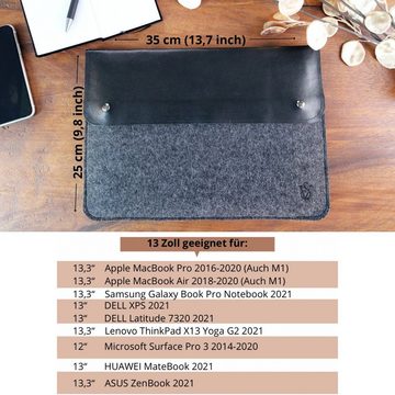 ViSation Laptoptasche Notebooktasche (1-tlg., Schutzhülle Größe 35 x 25 cm), Made in Germany, Leder, Wollfilz