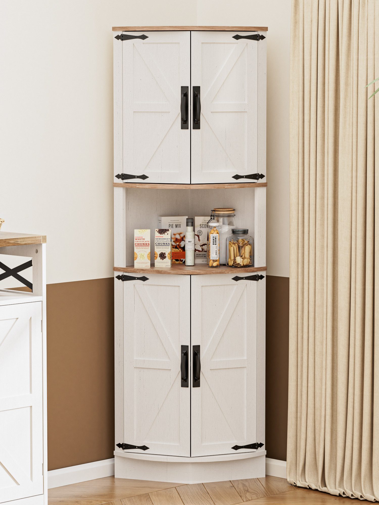 FiveWillowise Eckschrank Küchenschrank Aufbewahrungsschrank Hochschrank, 56x41,5x165cm (1-St) Badezimmerschrank Schmal mit 4 Türen und 5 Ablageflächen