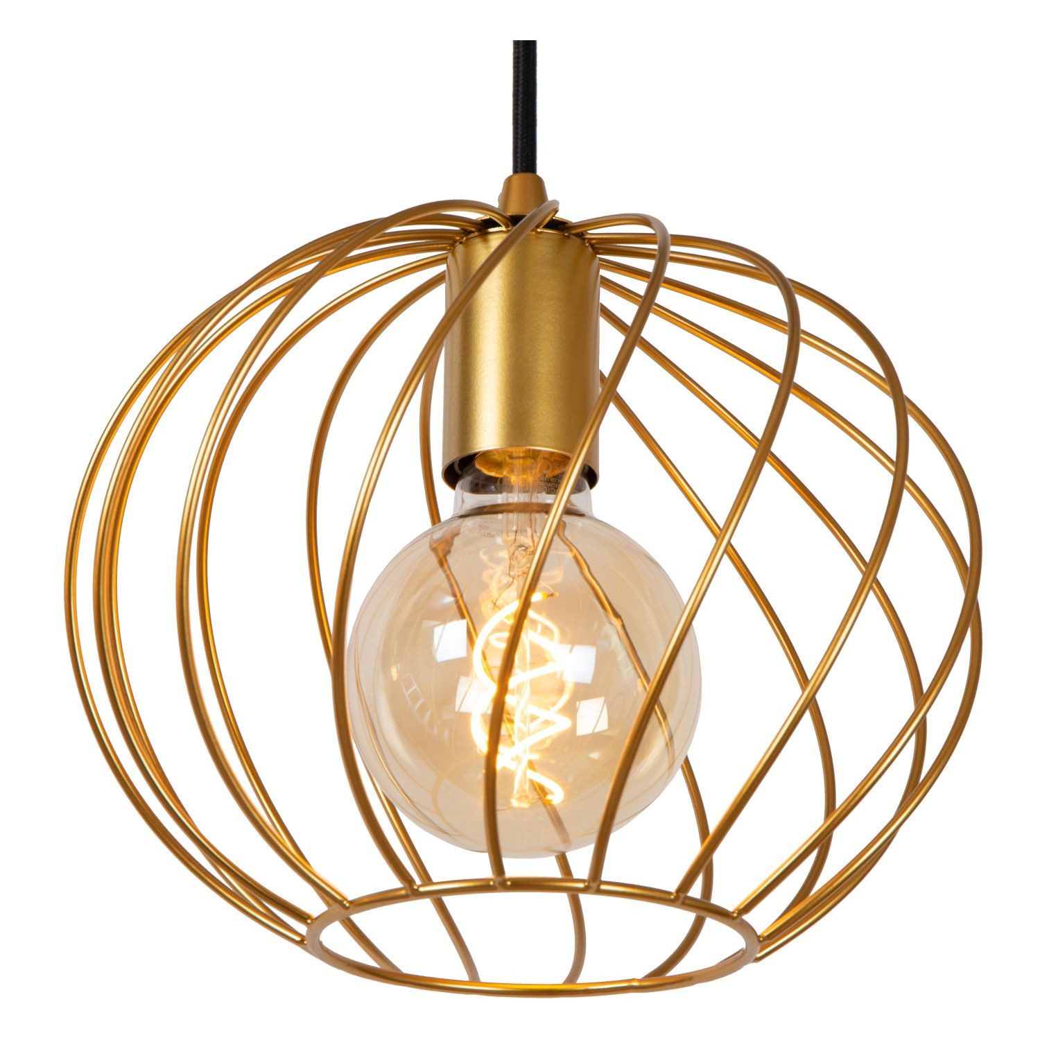 Licht-Erlebnisse Pendelleuchte LORIN, ohne Leuchtmittel, Metall E27 H: max. 165 cm in Schwarz Messing 3-flammig Kugelschirm