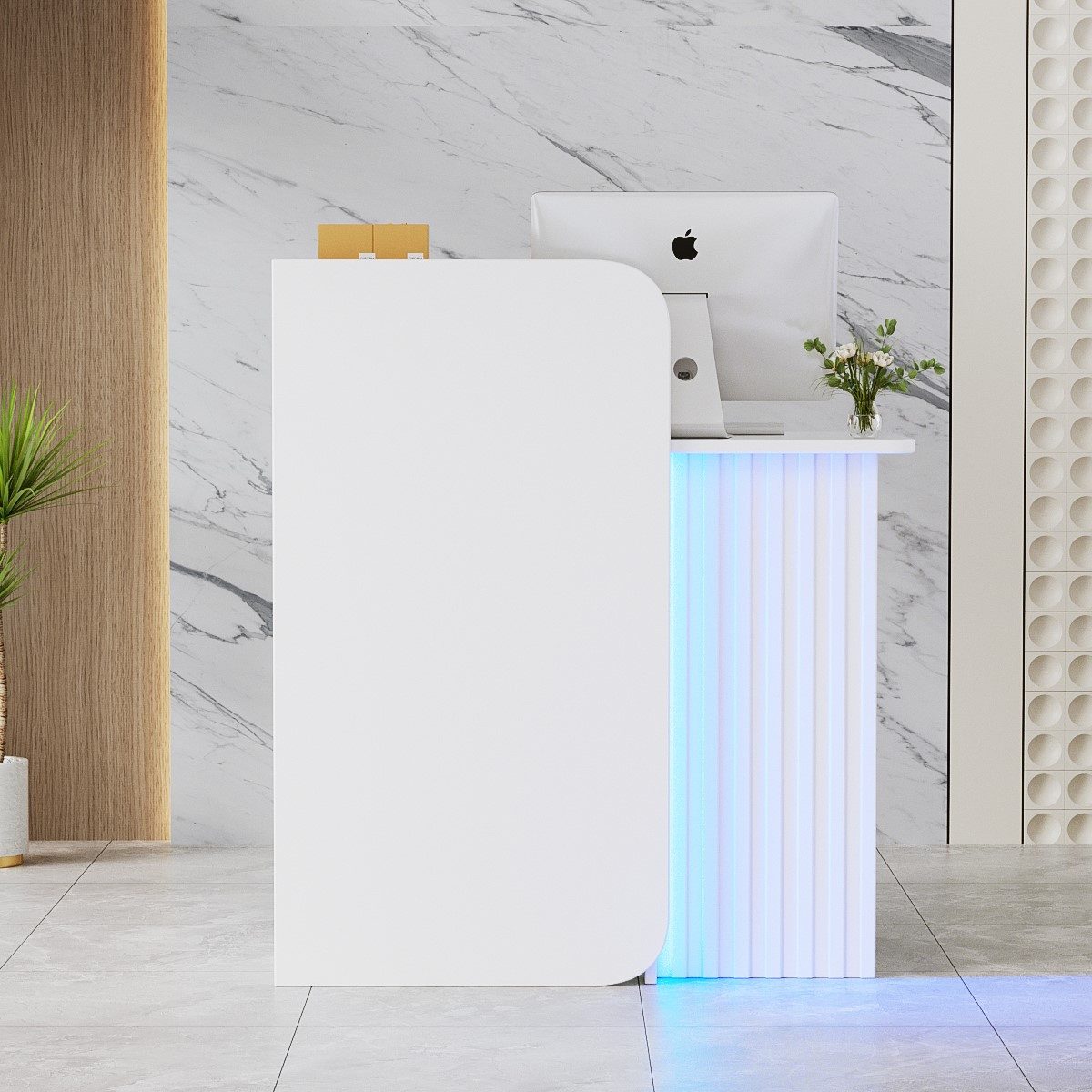 PEALOV Empfangstheke mit RGB-LED-Beleuchtung und 2 abschließbaren Schubladen (1-St), Moderner Empfangstresen für Büro, Salon und Geschäft, 80 cm