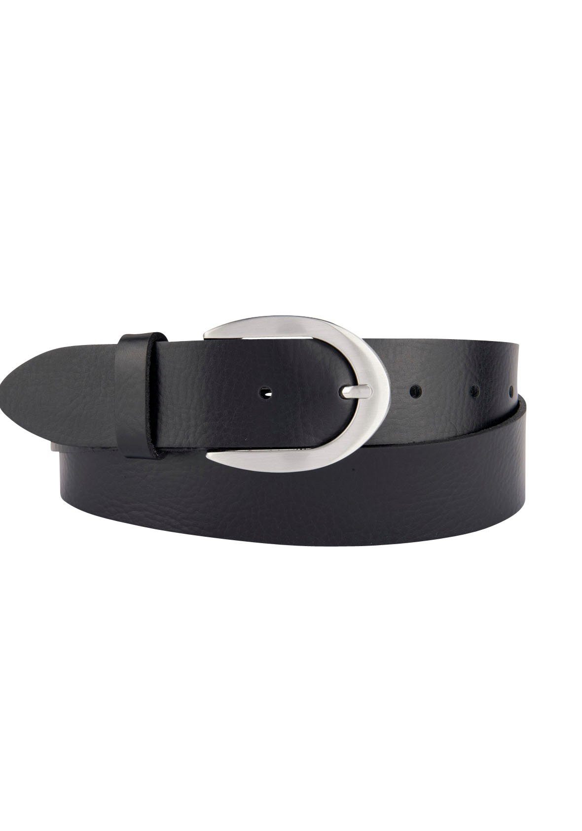 BERND GÖTZ Ledergürtel mit glänzender Schließe in Hufeisenform schwarz | Anzuggürtel