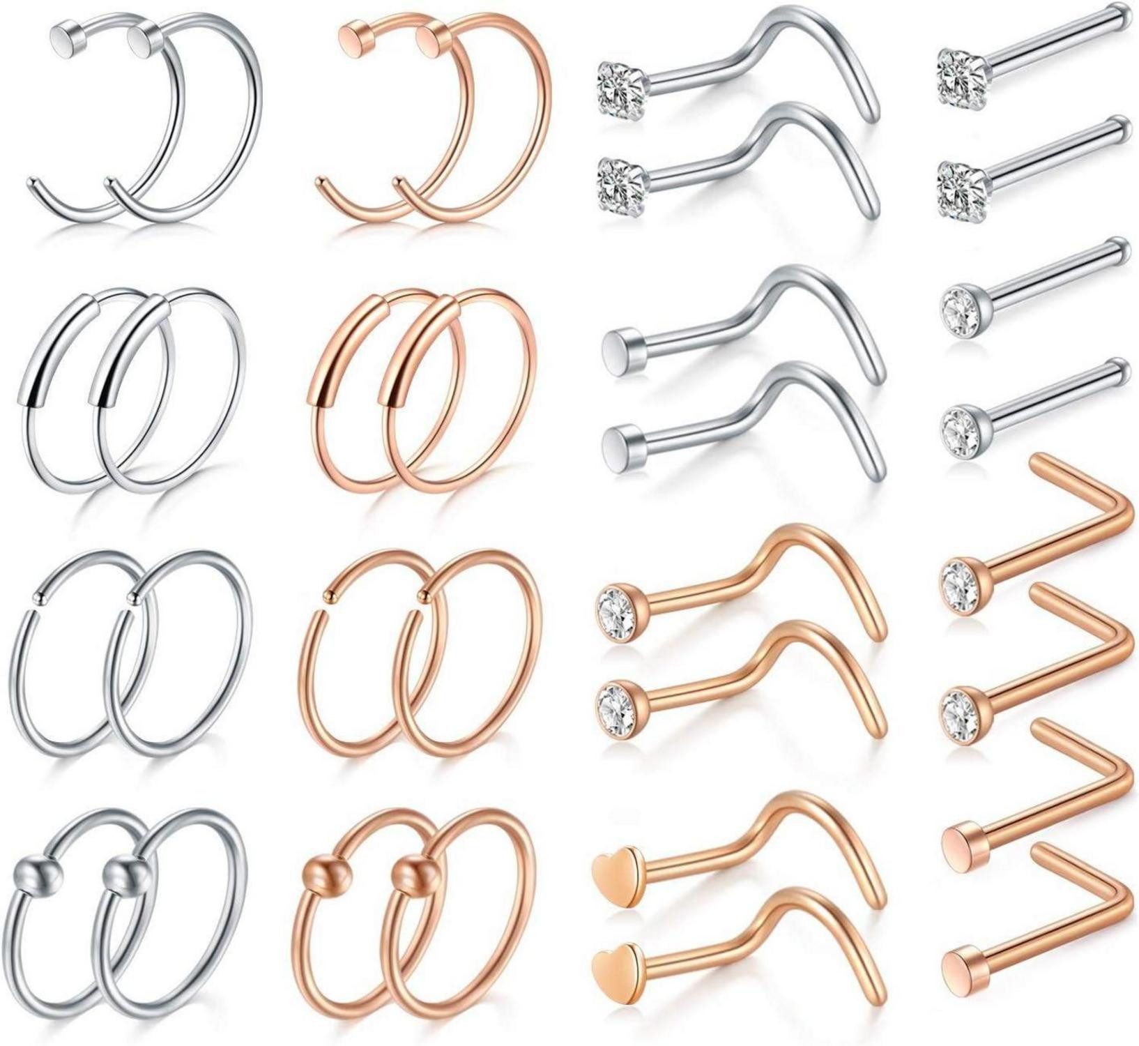 LuxusKollektion Nasenpiercing-Set Nasenring Set 20G Chirurgenstahl Strass Piercing 30Stk Gold Rosegold