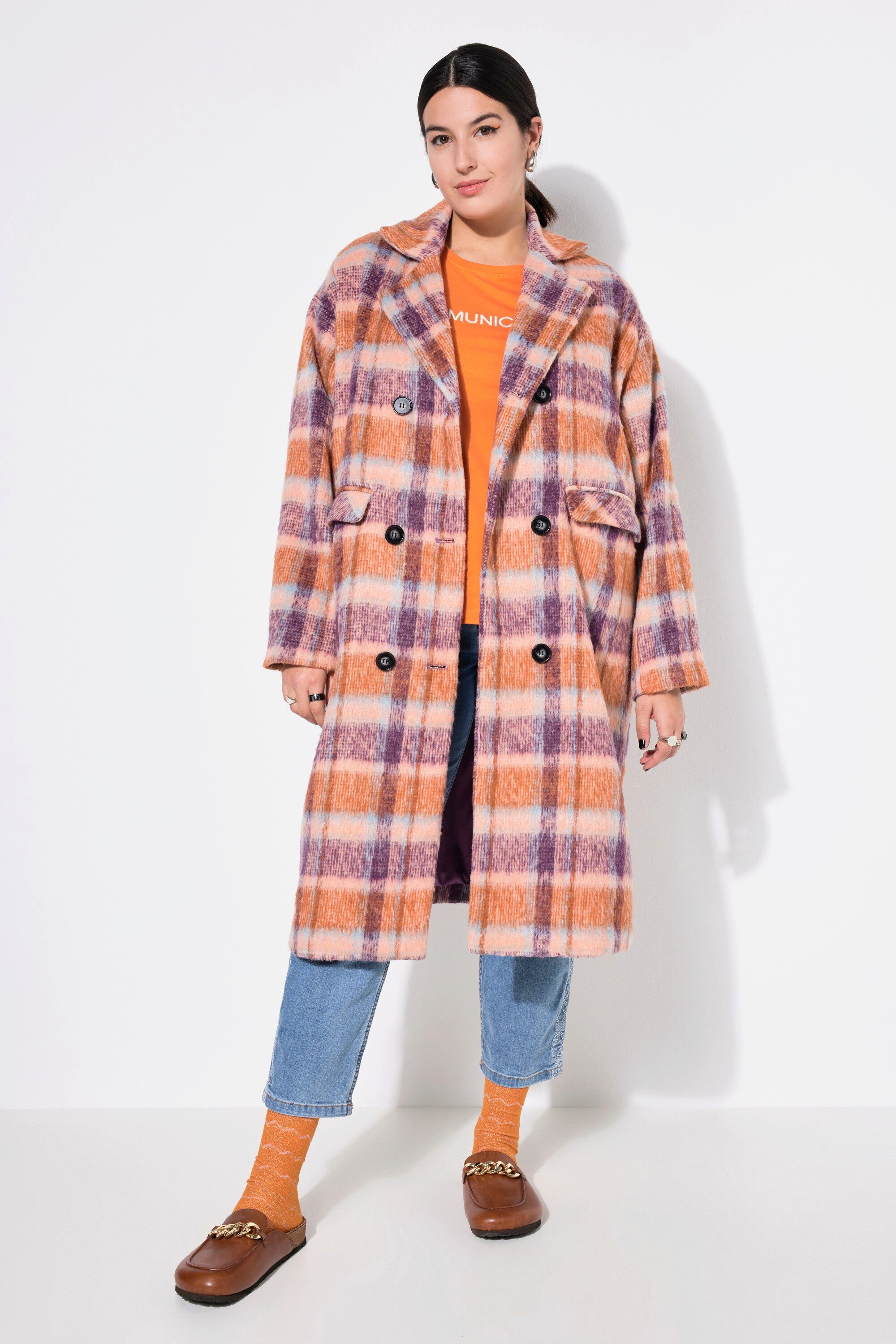 Studio Untold Wintermantel Karomantel oversized kuschelig Revers Langarm