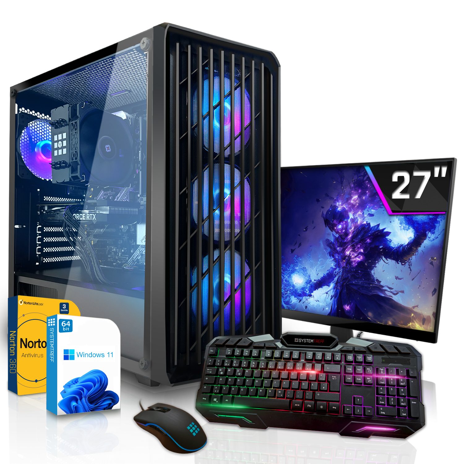 SYSTEMTREFF Basic Gaming-PC-Komplettsystem (27", AMD Ryzen 7 5700X3D, GeForce RTX 3060, 32 GB RAM, 1000 GB SSD, Windows 11, WLAN)