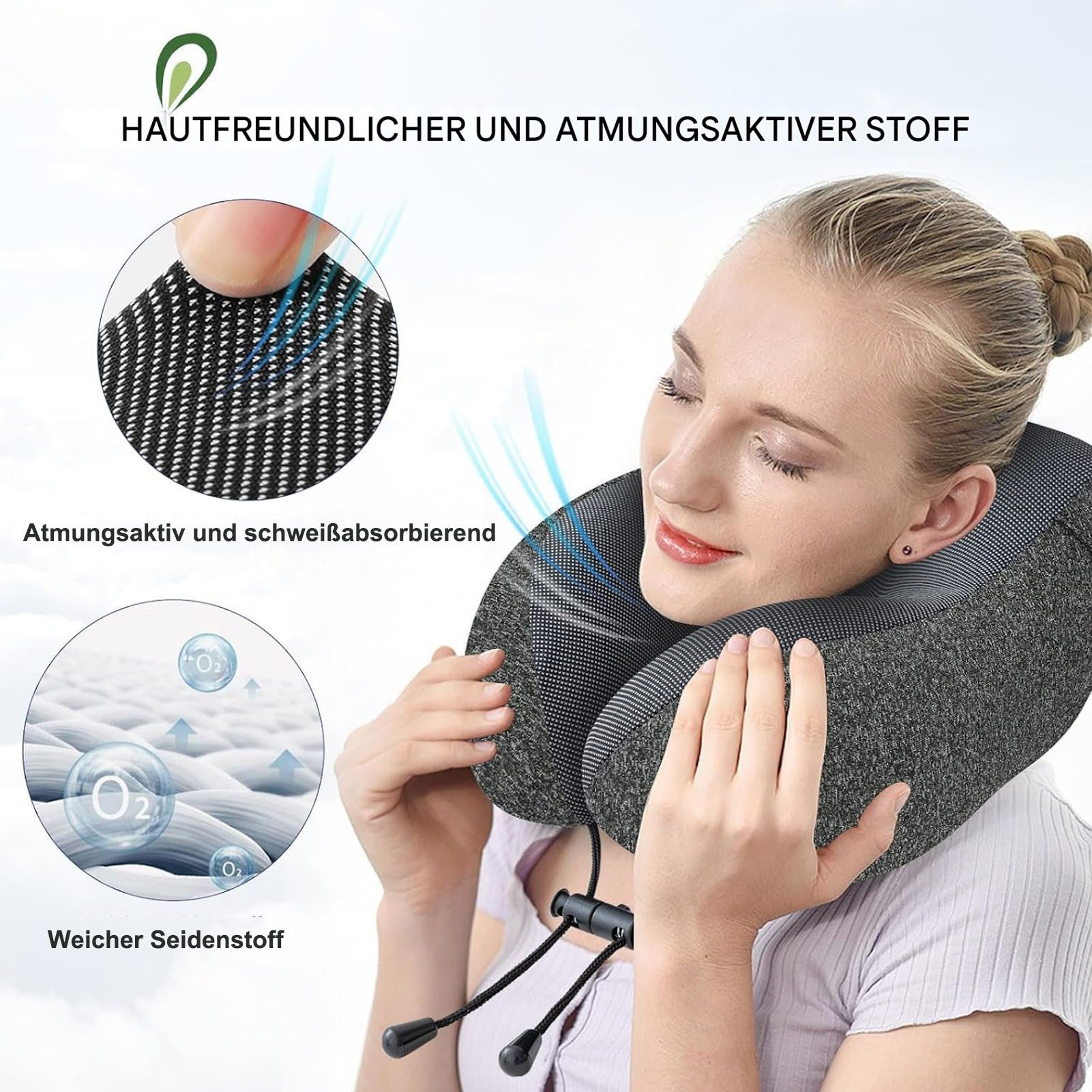 SURFOU Reisekissen Nackenkissen Flugzeug U-Form Nackenhörnchen Memory Foam mit Haube, Abnehmbarer, maschinenwaschbarer Kissenbezug, Verstellbare Kordel, Faltbar – Bild 5 von 5