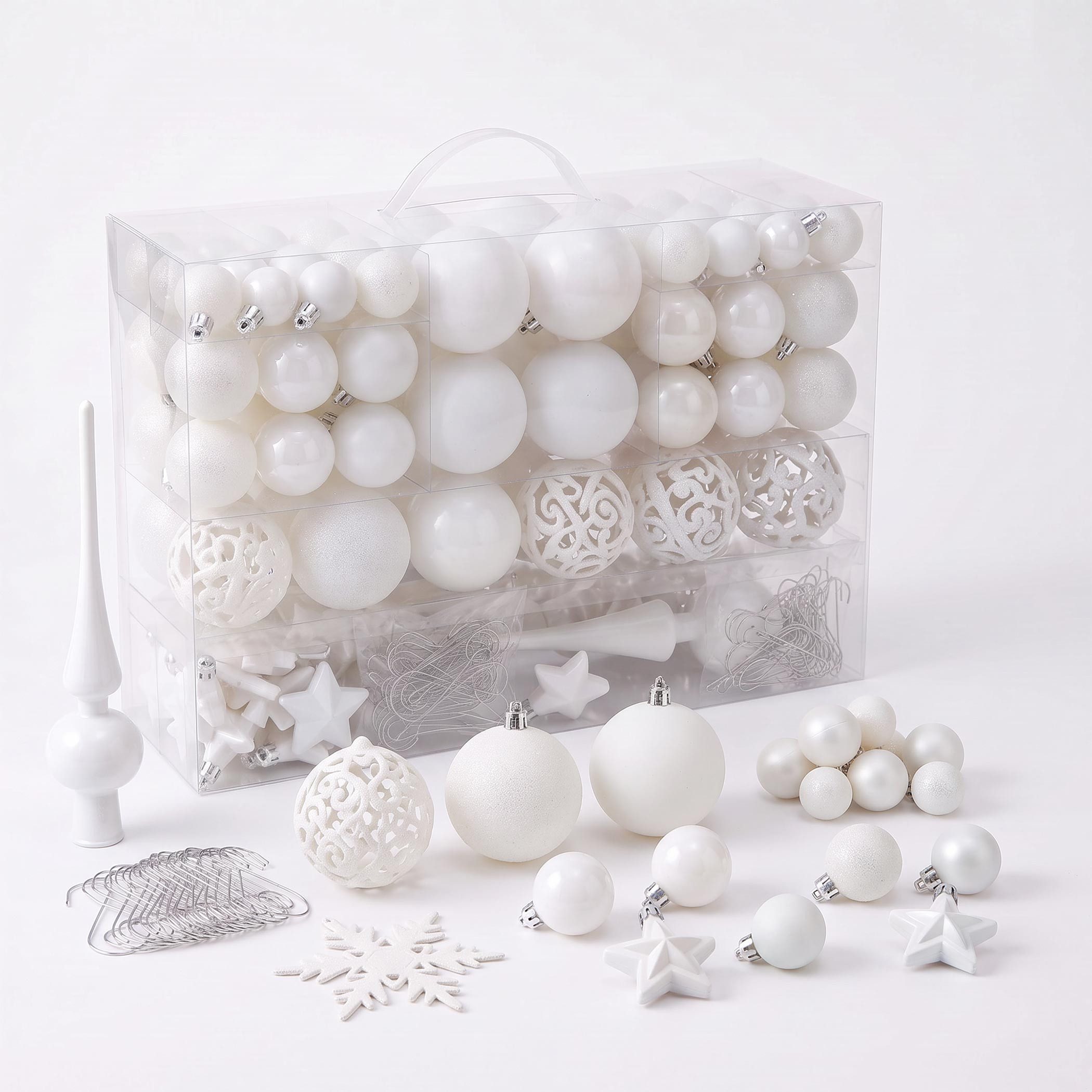 Spetebo Weihnachtsbaumkugel Kunststoff Christbaumkugel Set bruchsicher (111 St), inklusive Metall Haken