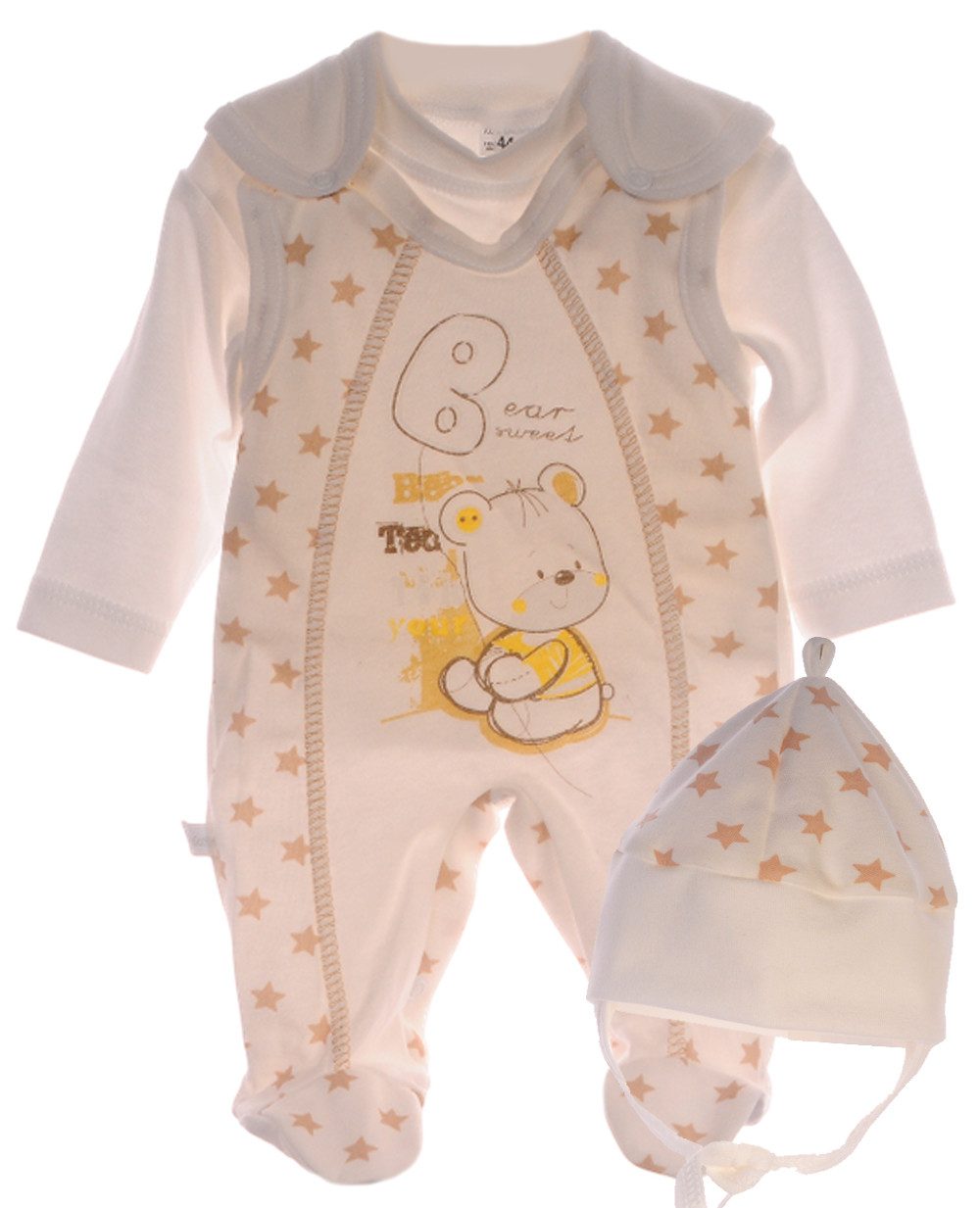 La Bortini Strampler Baby Anzug Stramplerhose Mütze Langarmshirt in Creme Set aus reiner Baumwolle, 44 50 für Frühchen und Neugeborene