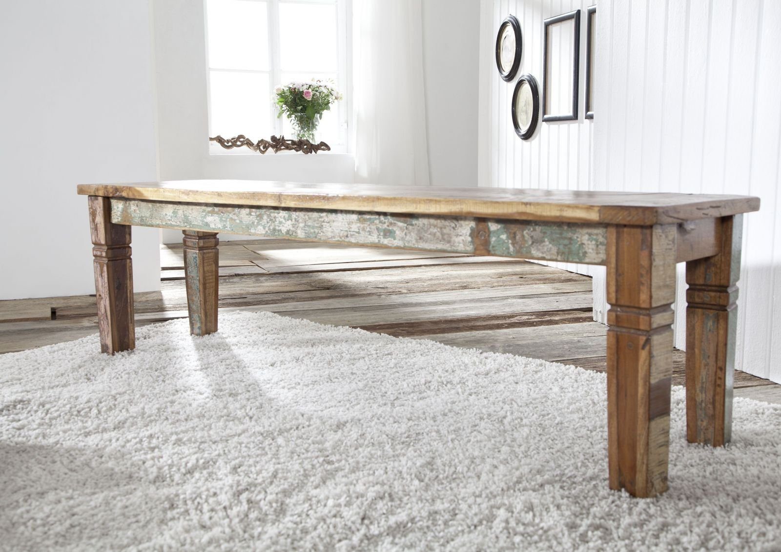 Massivmoebel24 Bank NATURE OF SPIRIT (Bank Altholz 140x40x45 mehrfarbig lackiert NATURE OF SPIRIT #34), Bank Altholz 140x40x45 mehrfarbig lackiert NATURE OF SPIRIT #34