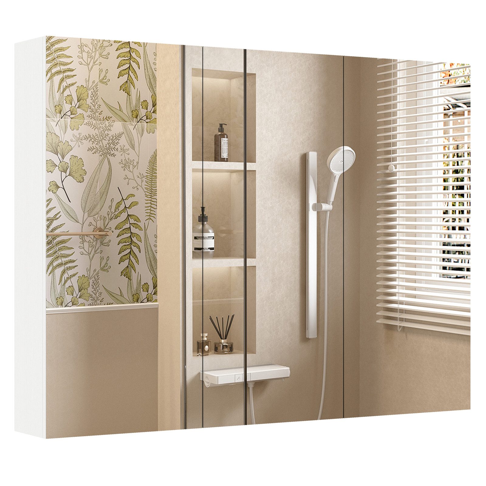 COSTWAY Spiegelschrank Bad Hängeschrank mit 3 Türen & 6 Fächern 87x65x12,5cm