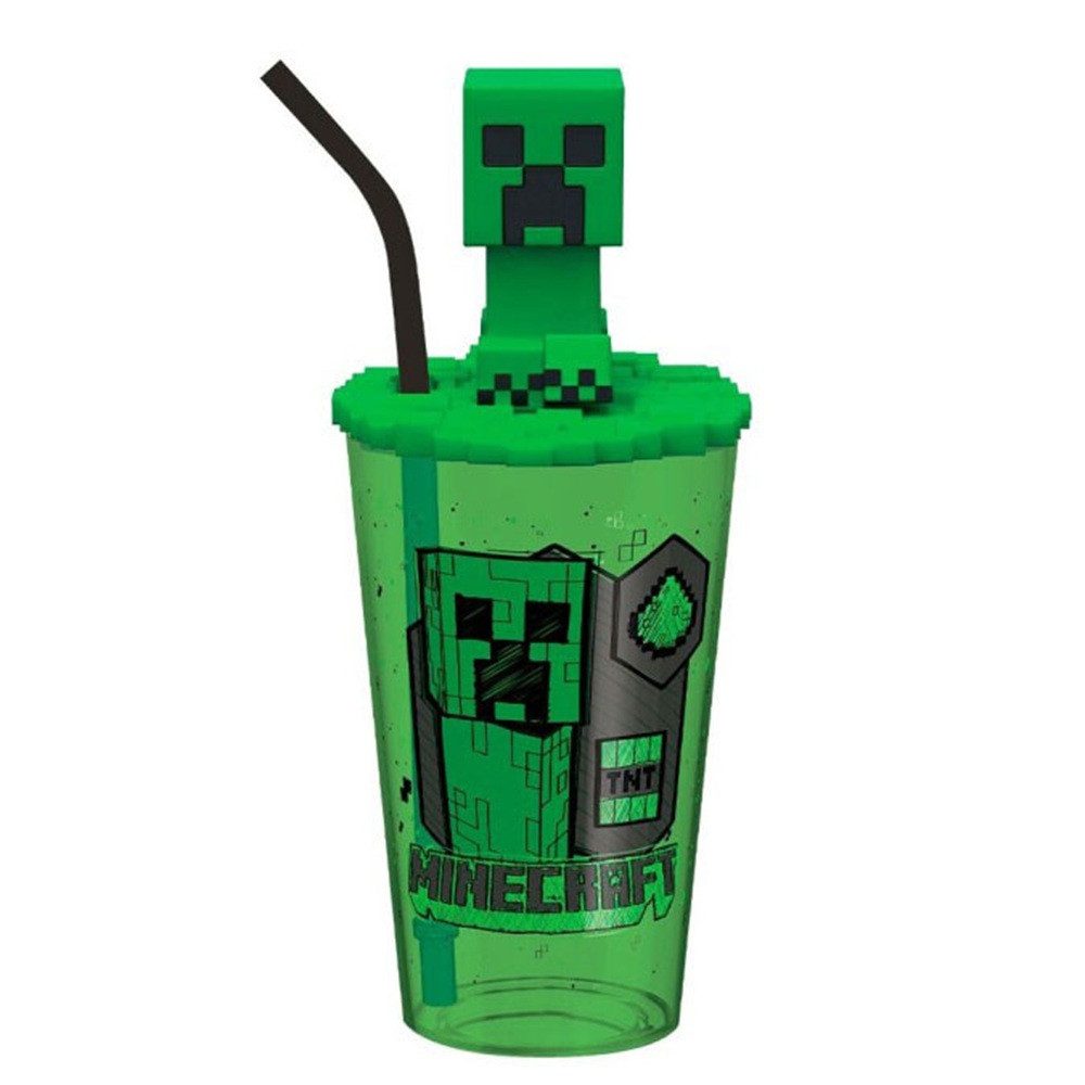 Minecraft Trinkflasche Minecraft Green 3D Strohhalm Plastikbecher 443ml