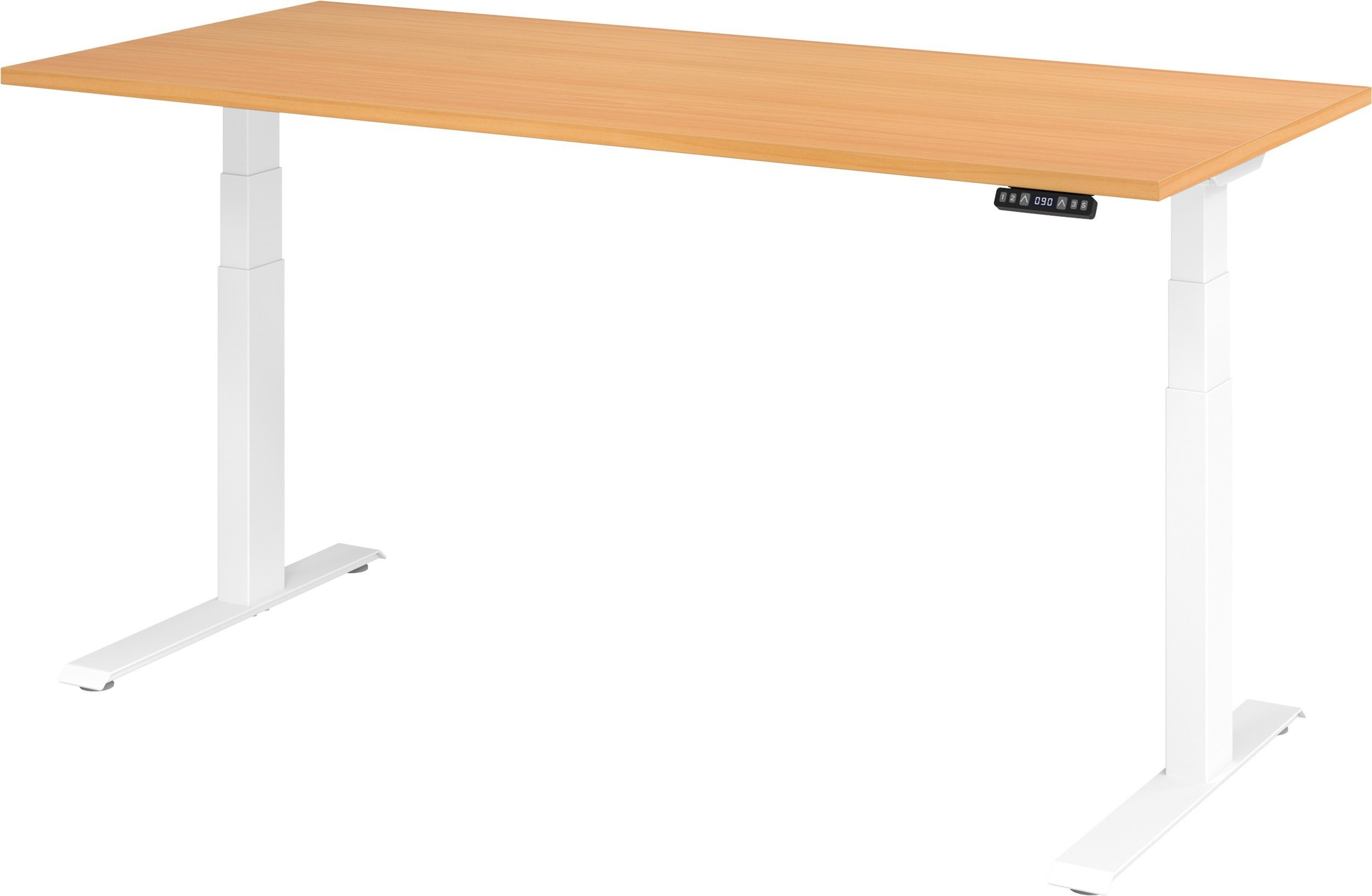 bümö Schreibtisch Schreibtisch elektrisch XDKB, Rechteck: 180 x 80 cm - Dekor: Buche - Gestell: Weiß Weiß | Buche