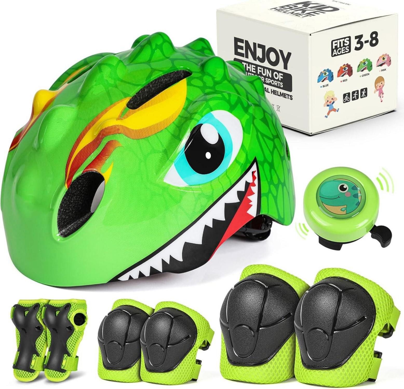 Kinderfahrradhelm Fahrradhelm Kinder Cartoon 3D Gestaltet Grün verstellbar 50-54 cm