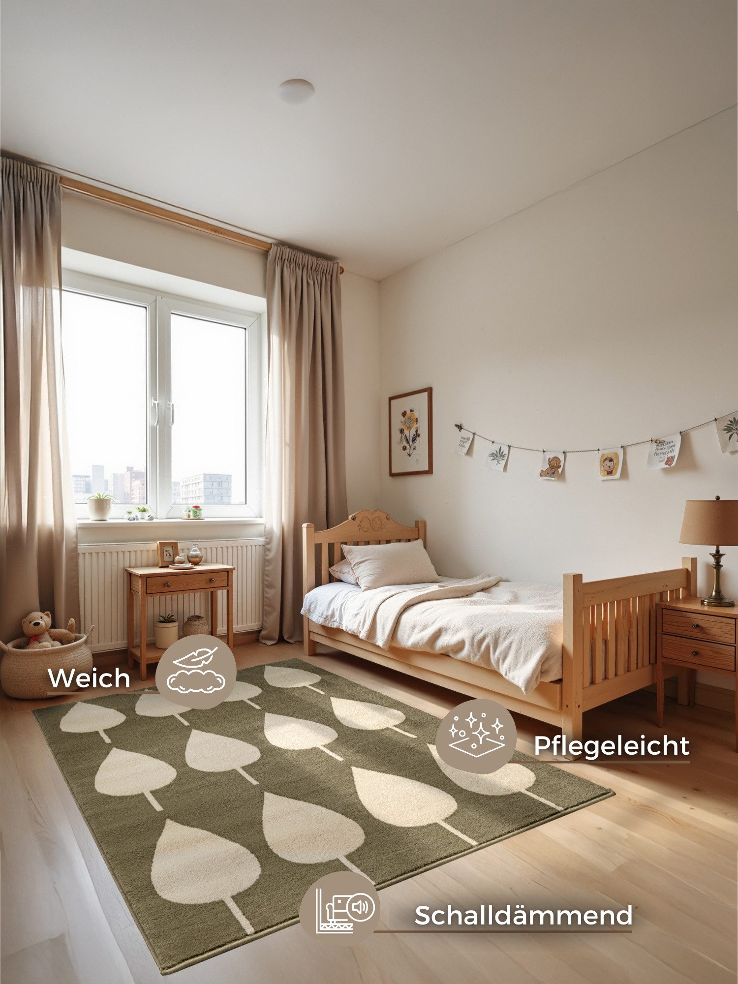 HANSE Home Kinderteppich Lovely Leaves, rechteckig, Höhe: 8 mm, Spielteppich, fest, Kinderzimmer, Kurzflor, Spielunterlage
