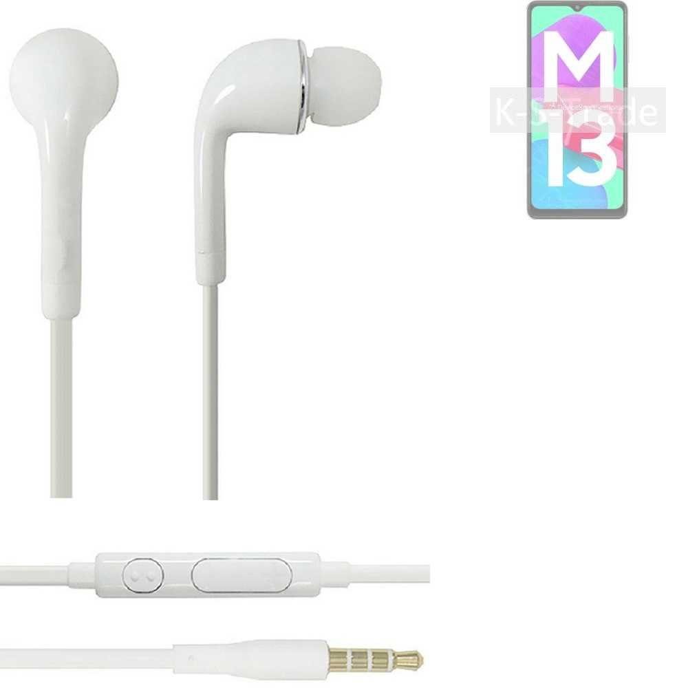 K-S-Trade für Samsung Galaxy M13 4G In-Ear-Kopfhörer (Kopfhörer Headset mit Mikrofon u Lautstärkeregler weiß 3,5mm)